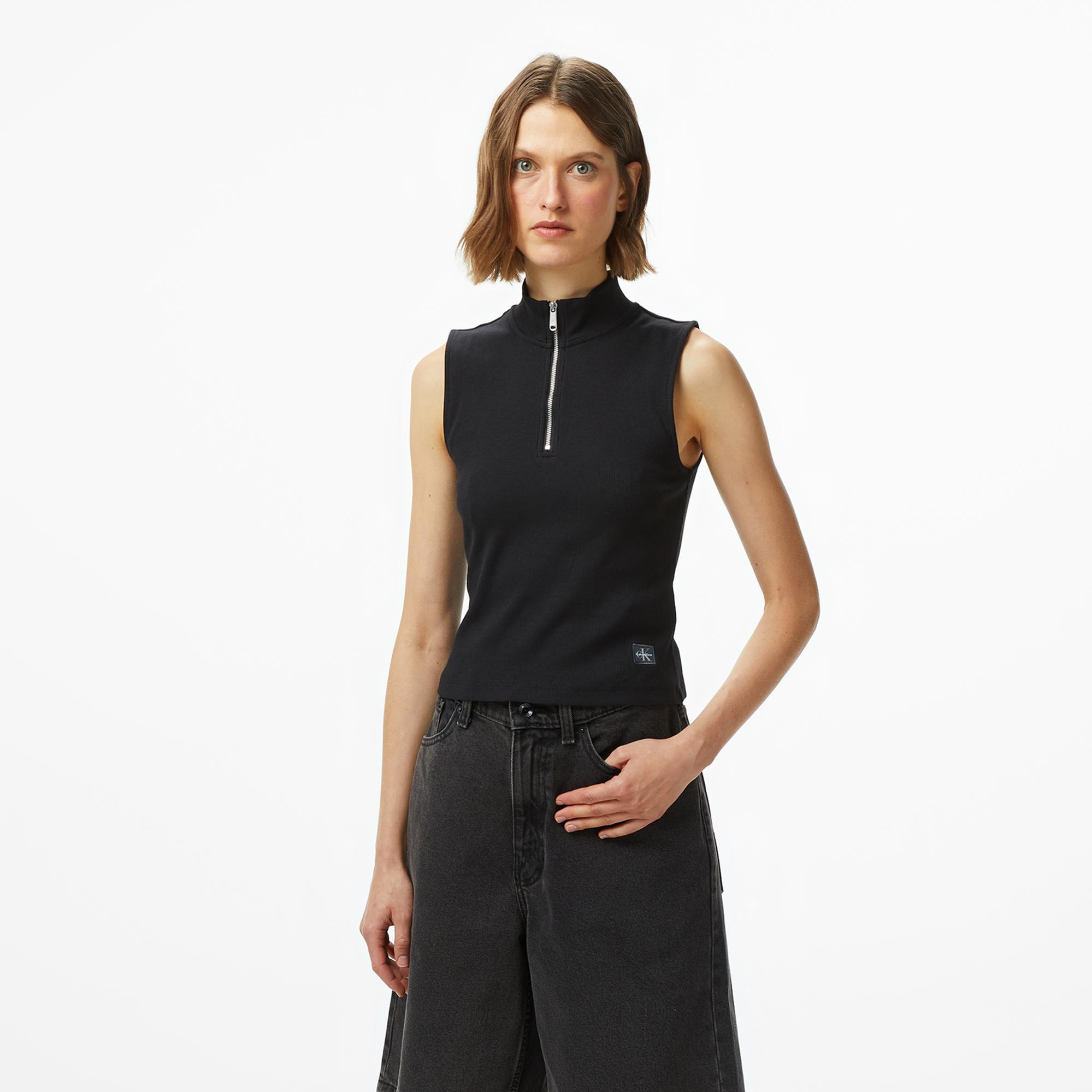 Calvin Klein Woven Label Kadın Siyah T-Shirt