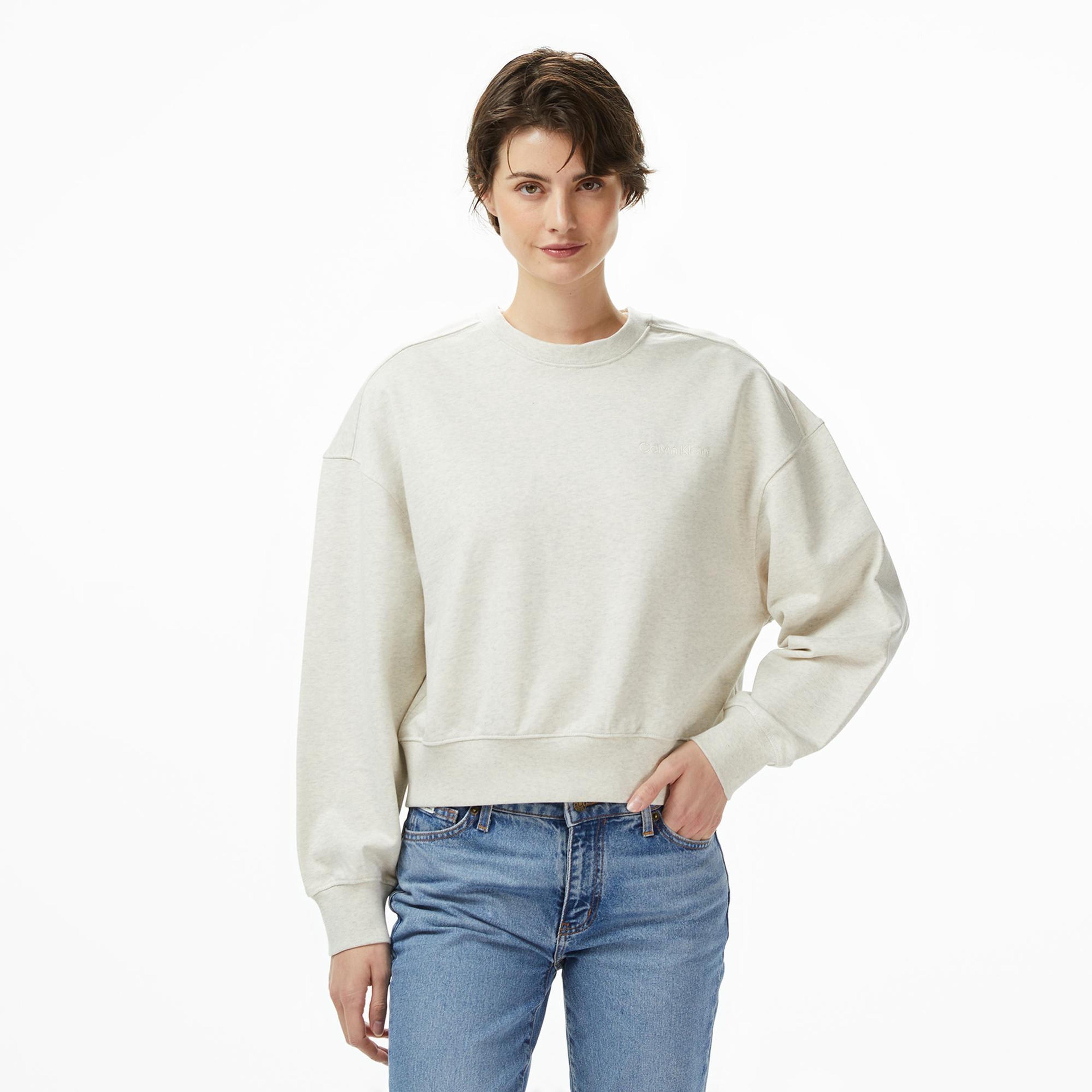 Calvin Klein Logo French Terry Kadın Bej Sweatshirt