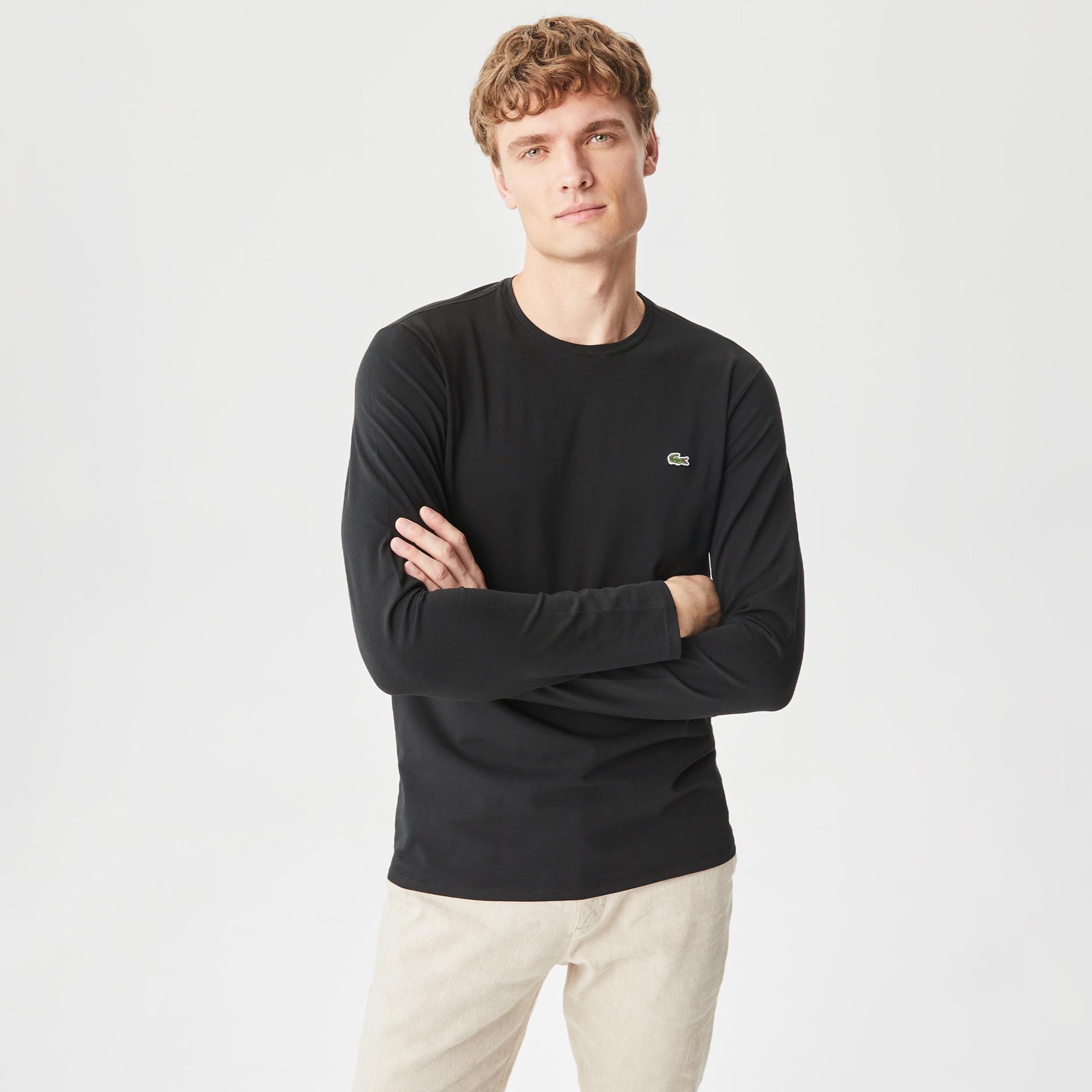 Lacoste Erkek Regular Fit Uzun Kollu Bisiklet Yaka Siyah T-Shirt