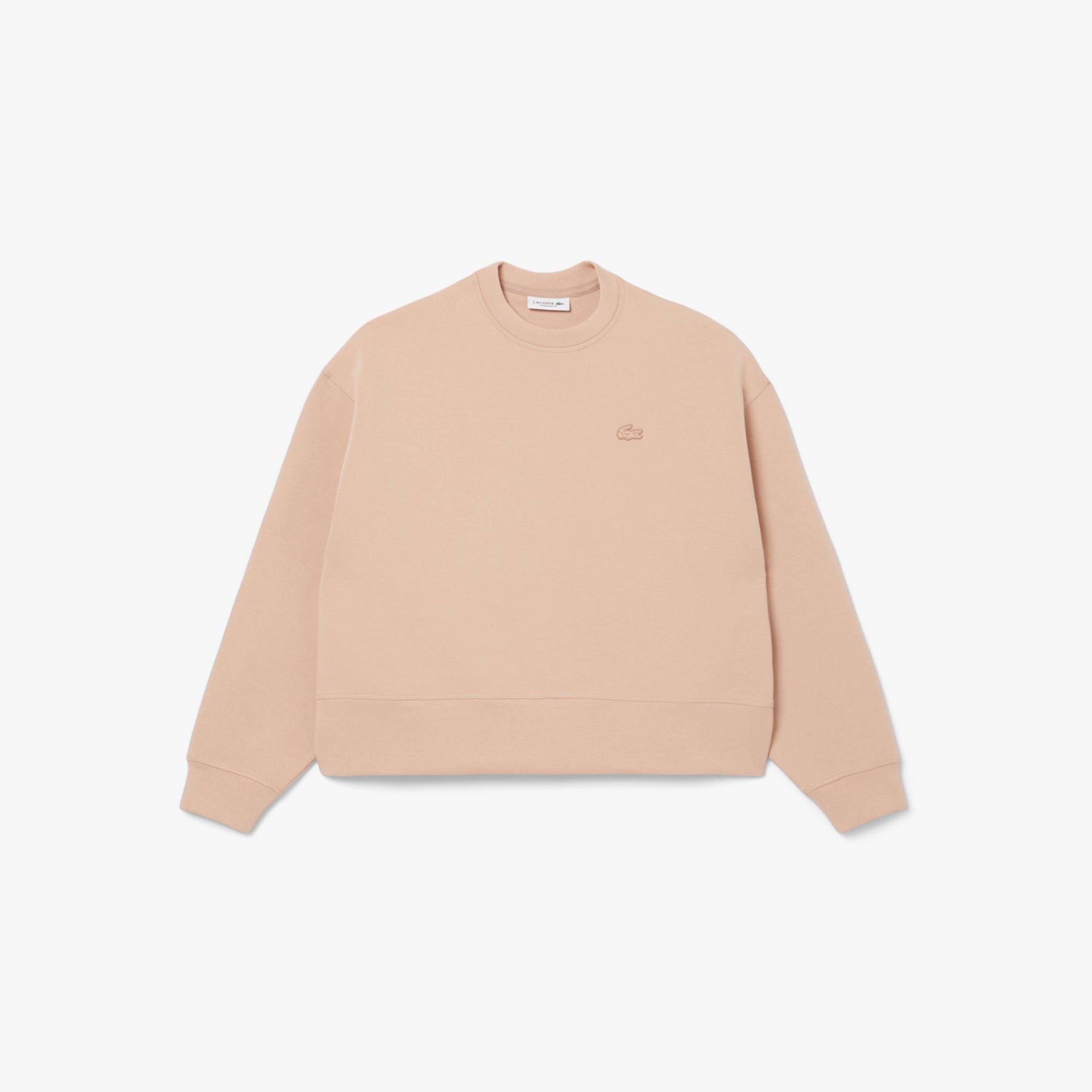 Lacoste Kadın Oversize Fit Bisiklet Yaka Açık Kahverengi Sweatshirt