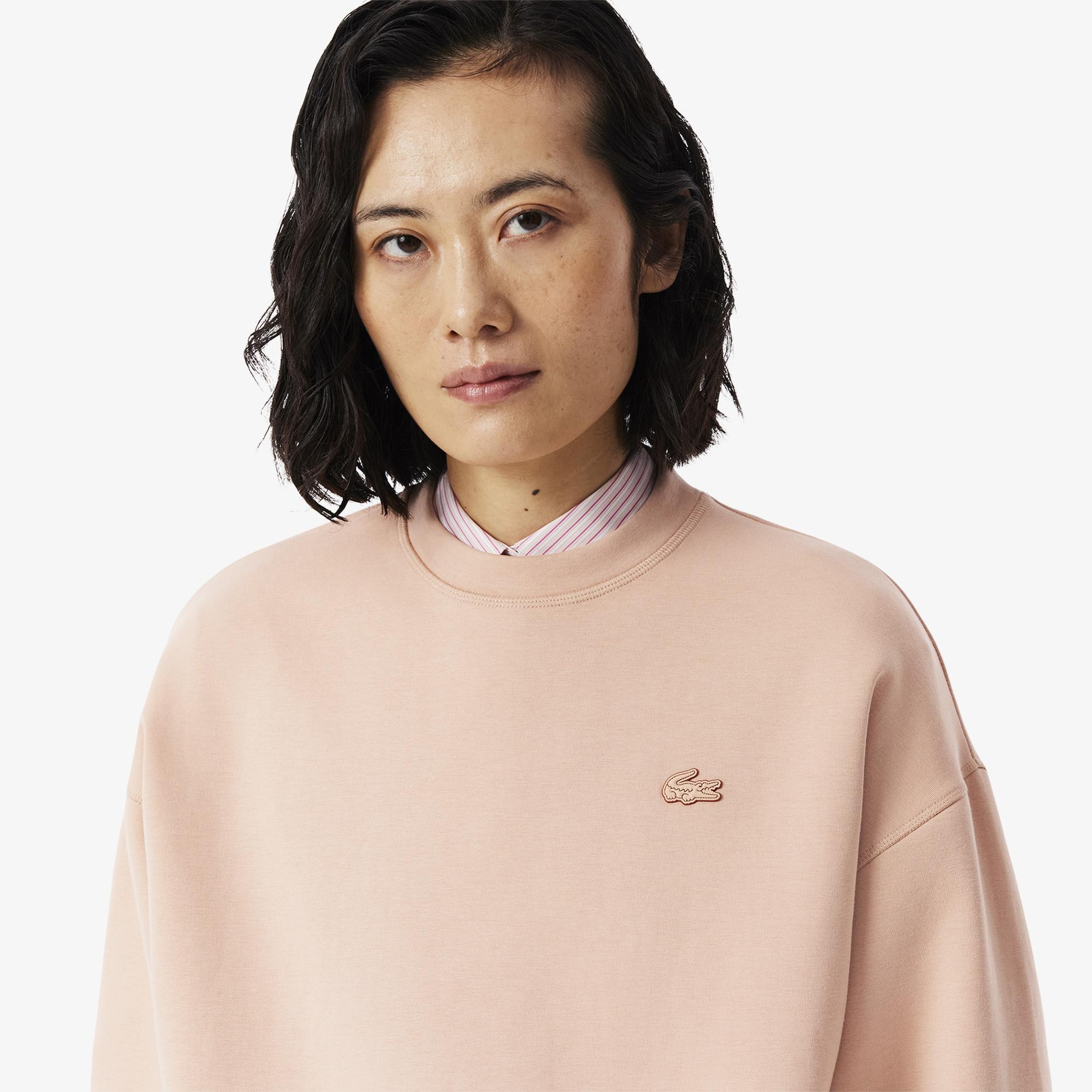 Lacoste Kadın Oversize Fit Bisiklet Yaka Açık Kahverengi Sweatshirt