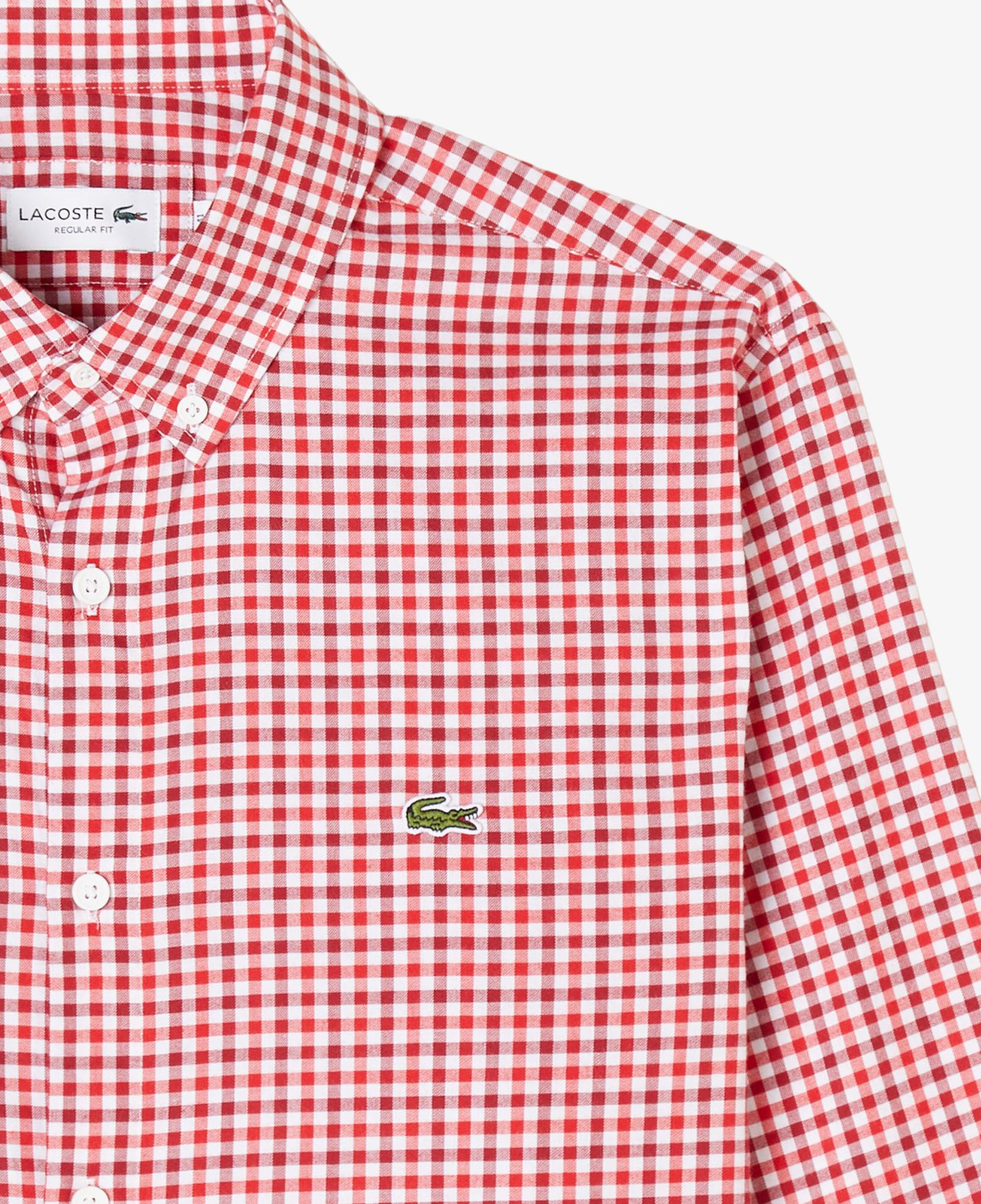 Lacoste Erkek Regular Fit Düğmeli Yaka Kareli Kırmızı Gömlek