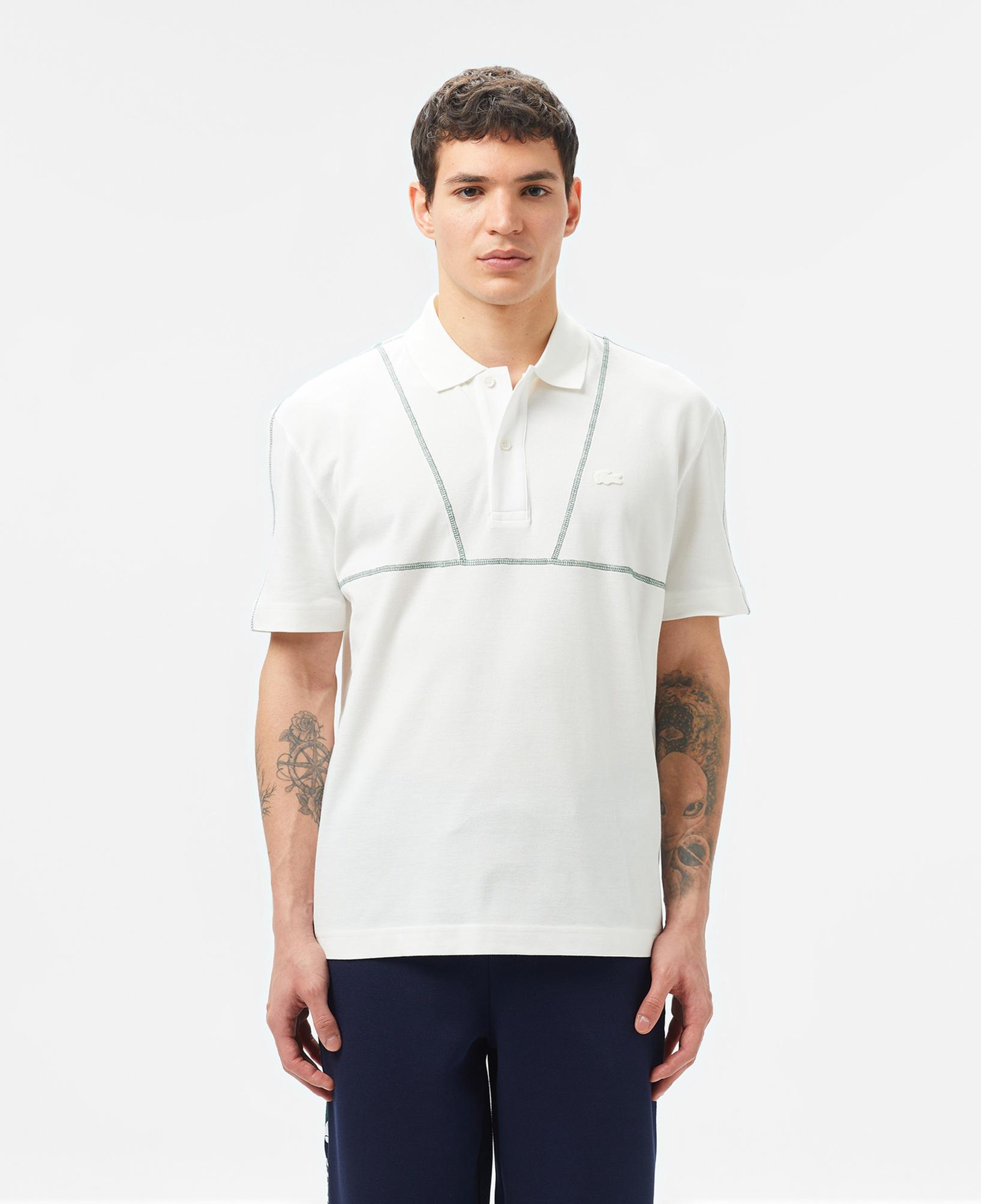 Lacoste Erkek Desenli Beyaz Polo