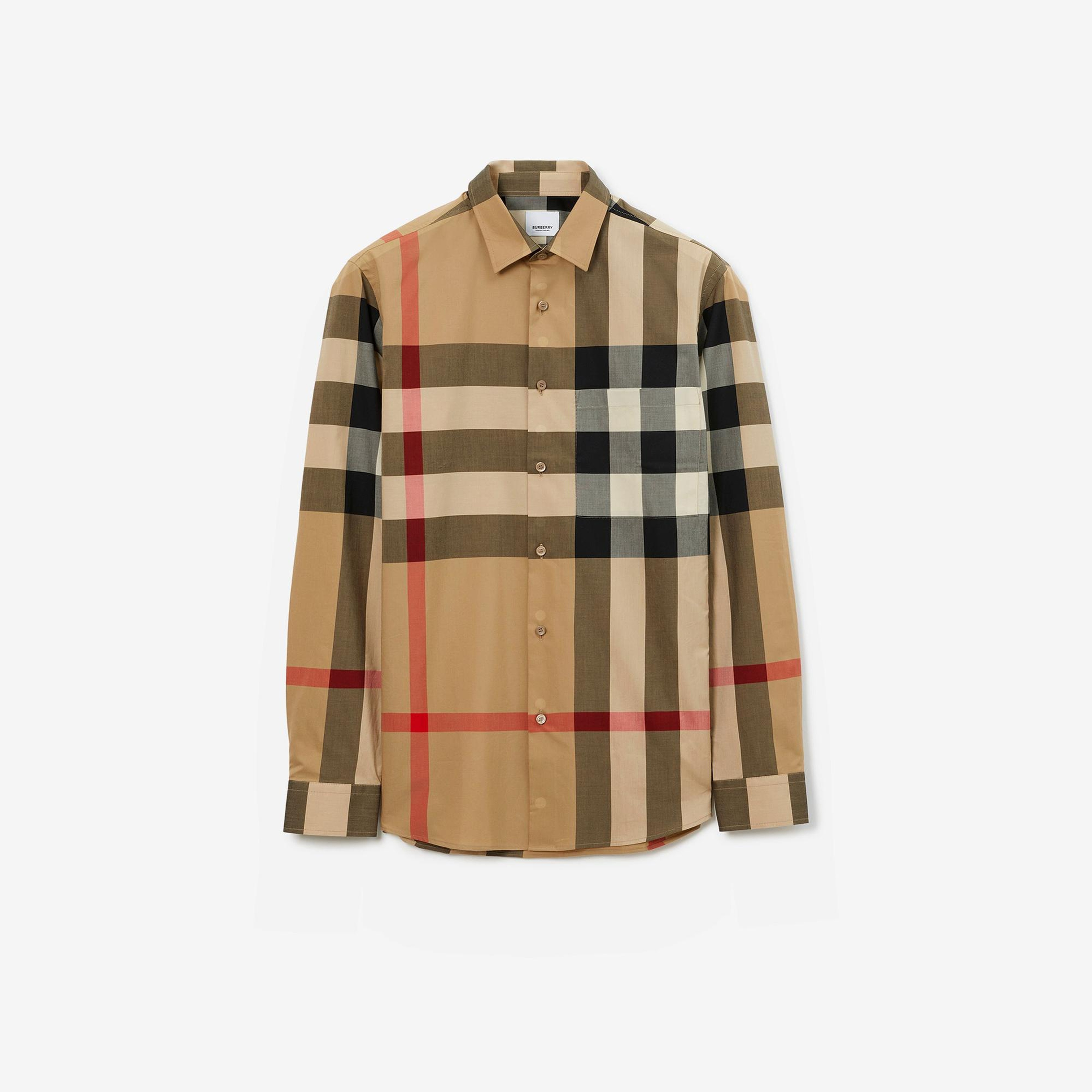 Burberry Check Pamuklu Erkek Bej Gömlek