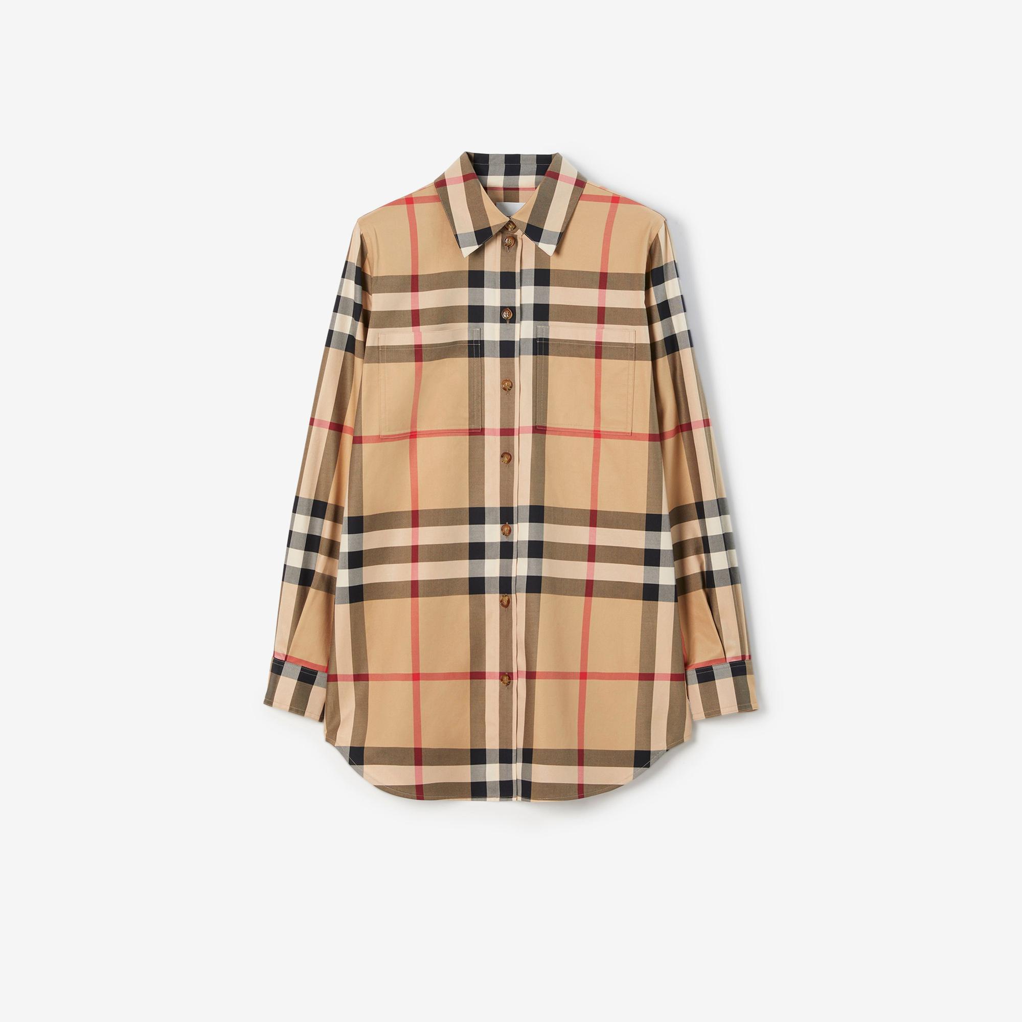 Burberry Check Pamuklu Kadın Bej Gömlek