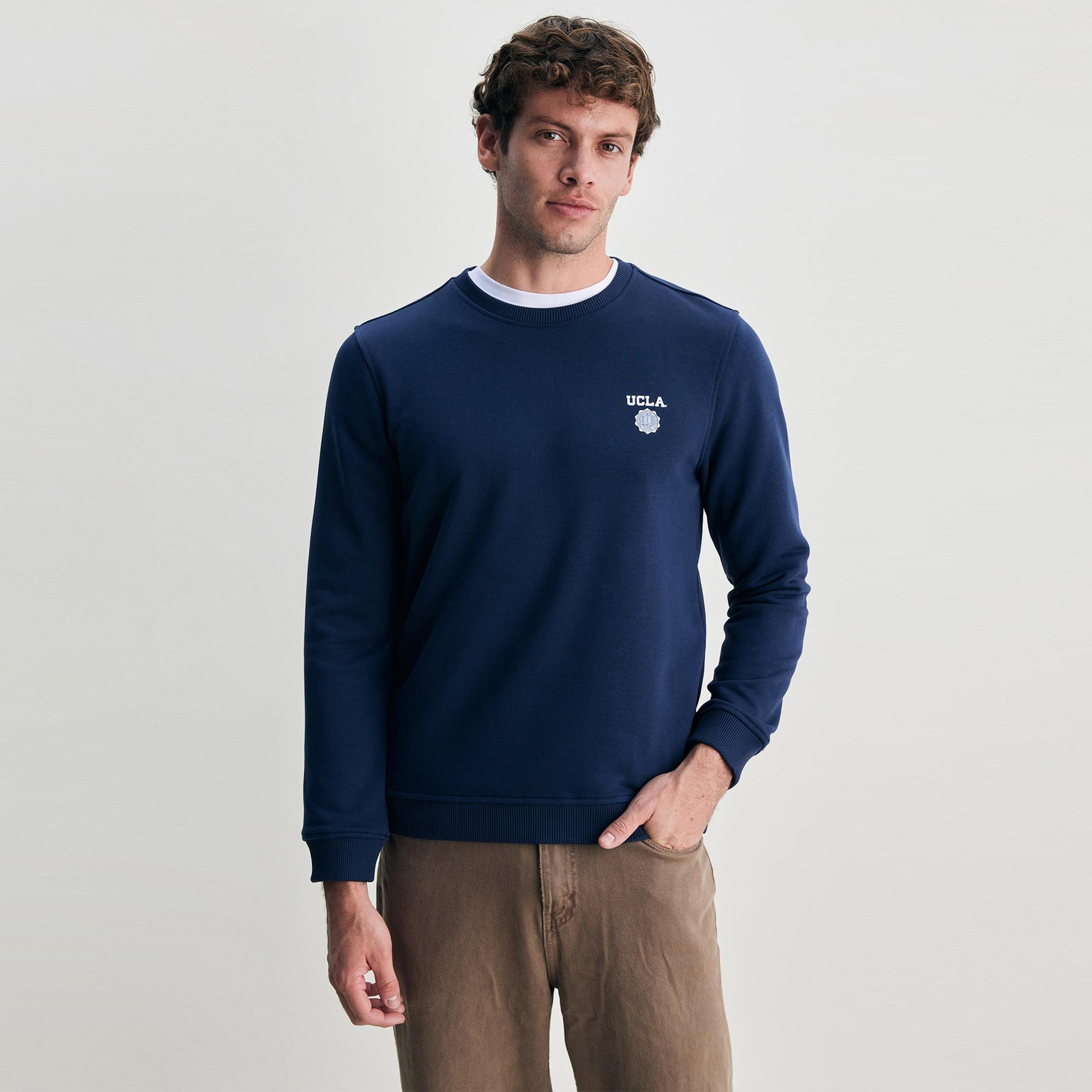 Ucla Valley Erkek Mavi Bisiklet Yaka Sweatshirt