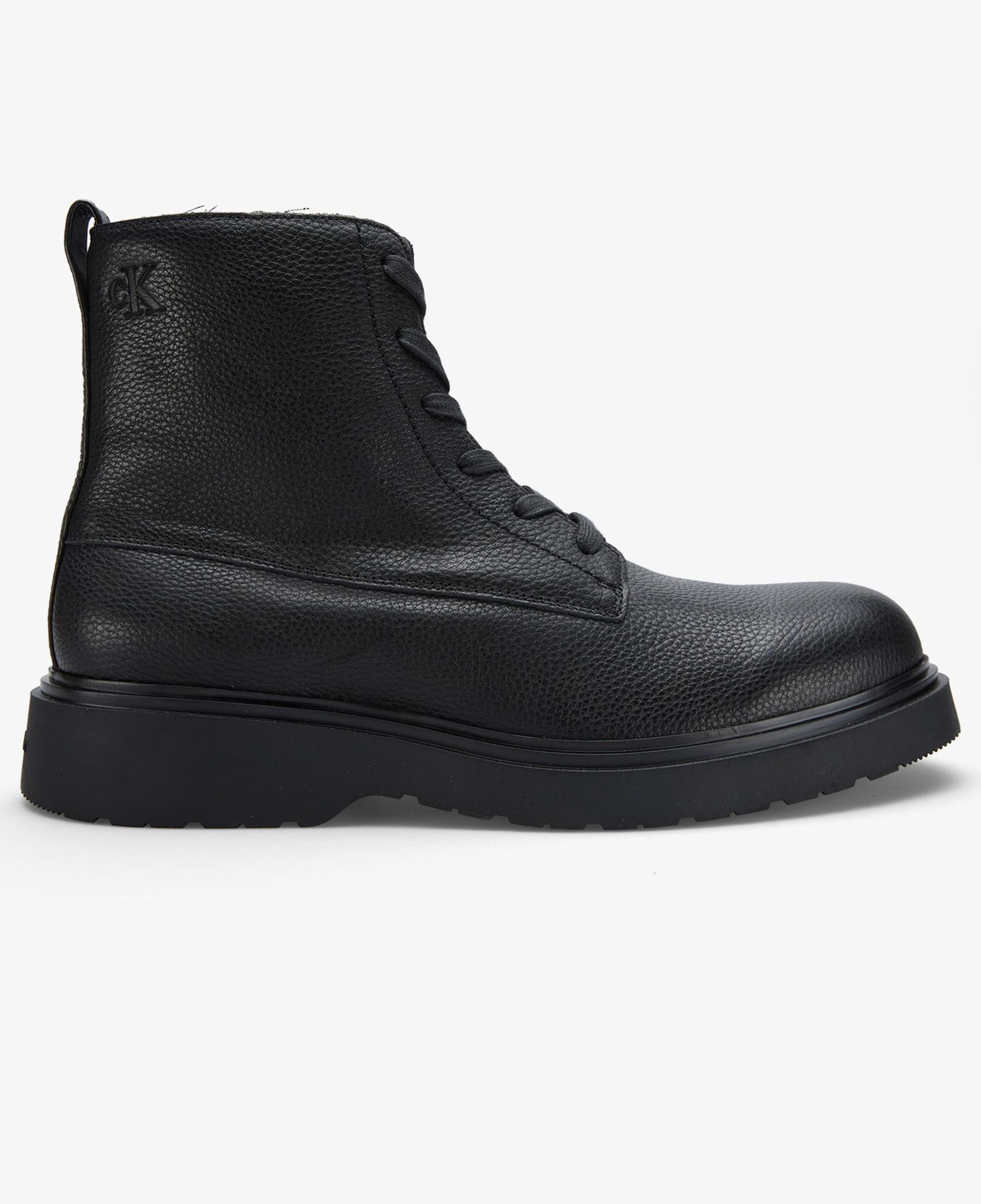 Calvin Klein Combat Essential Lace Up Zip Leather Erkek Siyah Bot