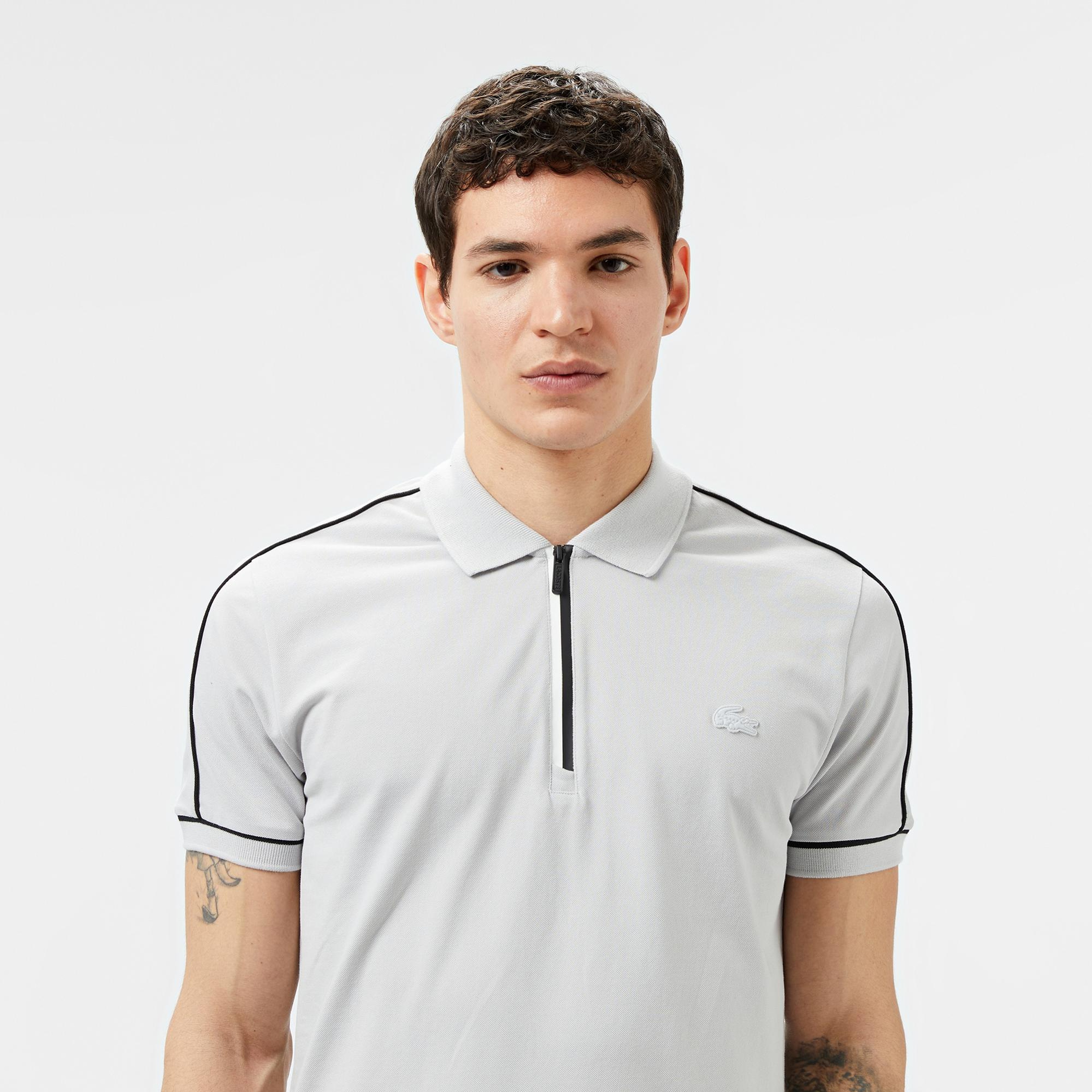 Lacoste Erkek Slim Fit Yarım Fermuarlı Gri Polo