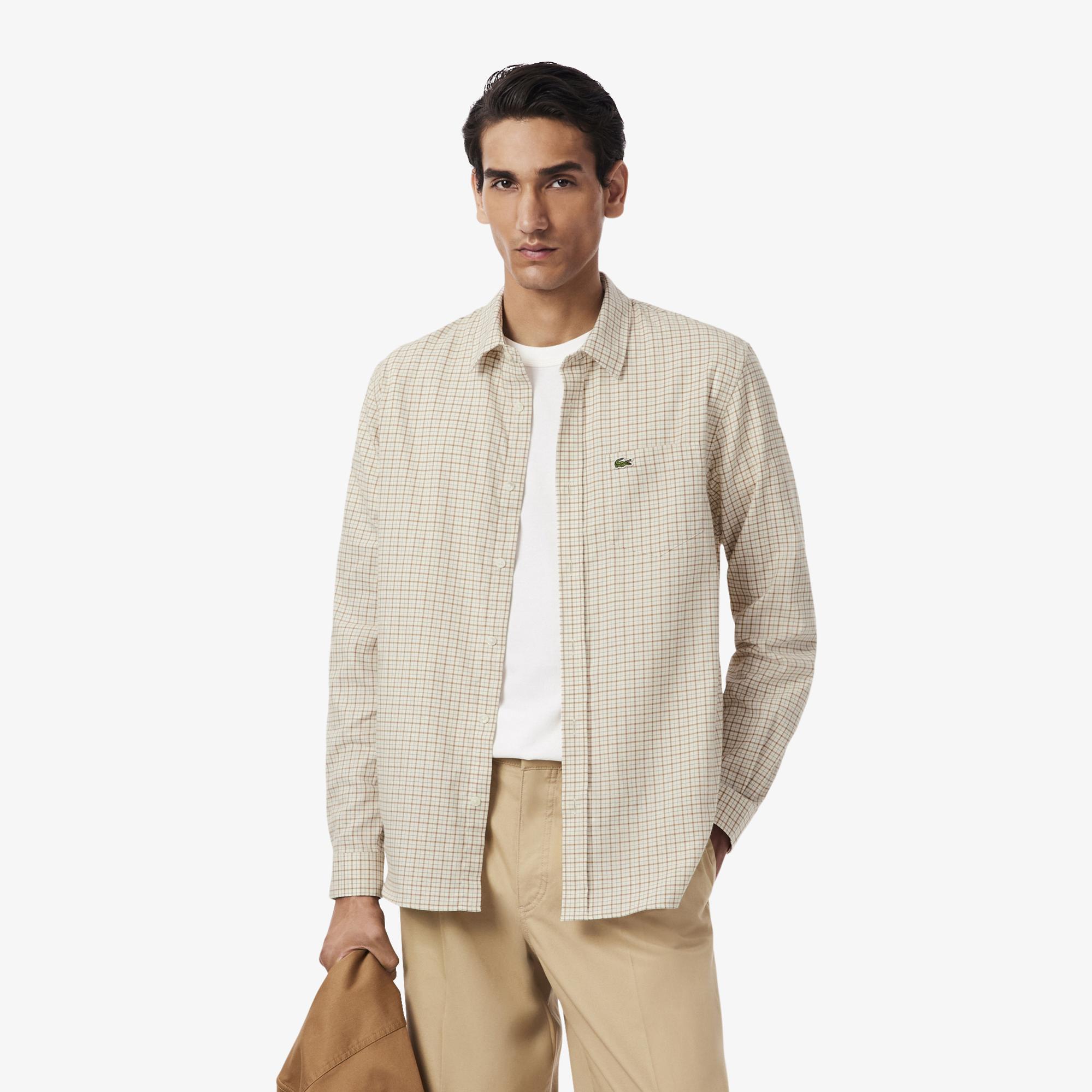 Lacoste Erkek Regular Fit Kareli Kahverengi Gömlek