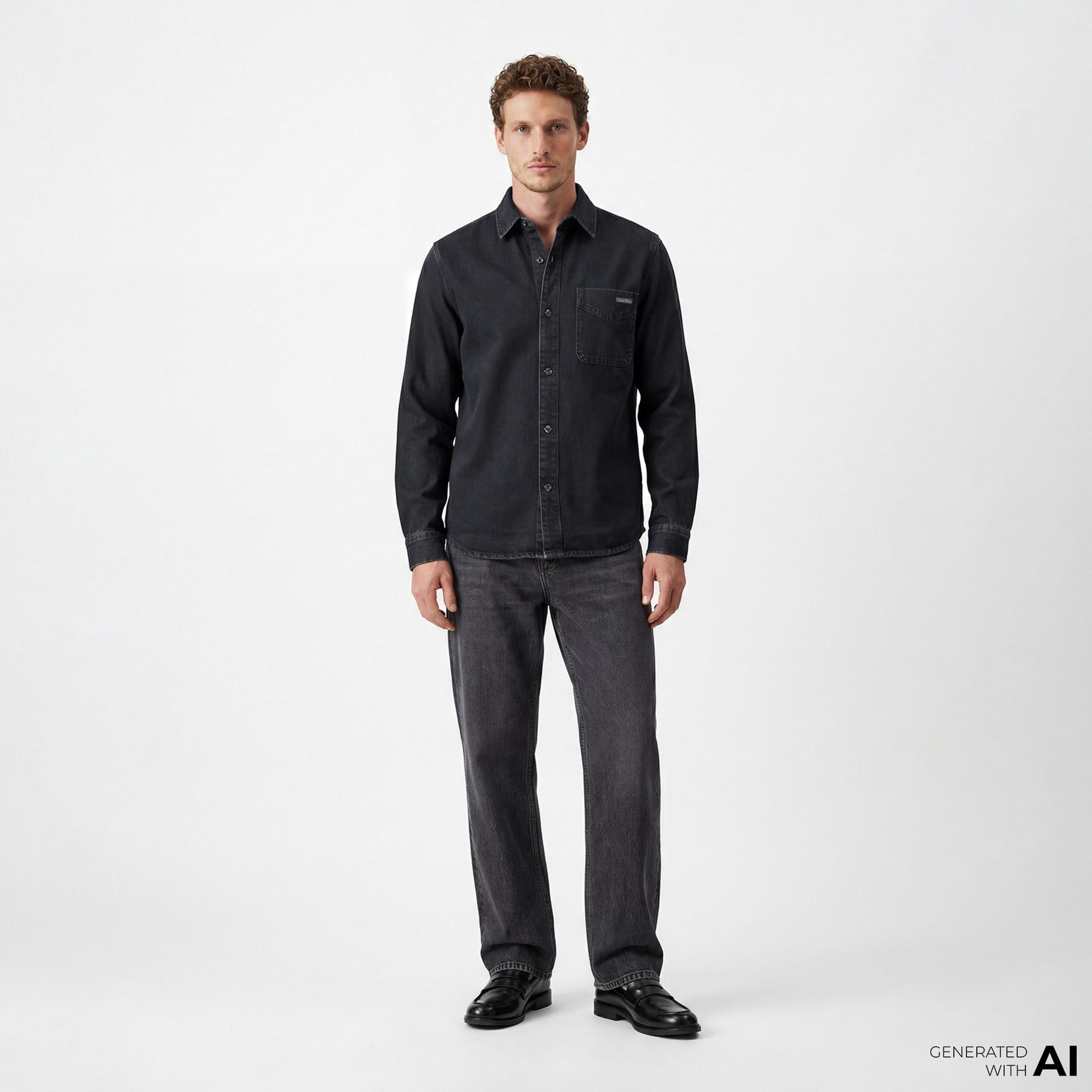 Calvin Klein Blue Black Stone 90S Overshirt Erkek Mavi Gömlek