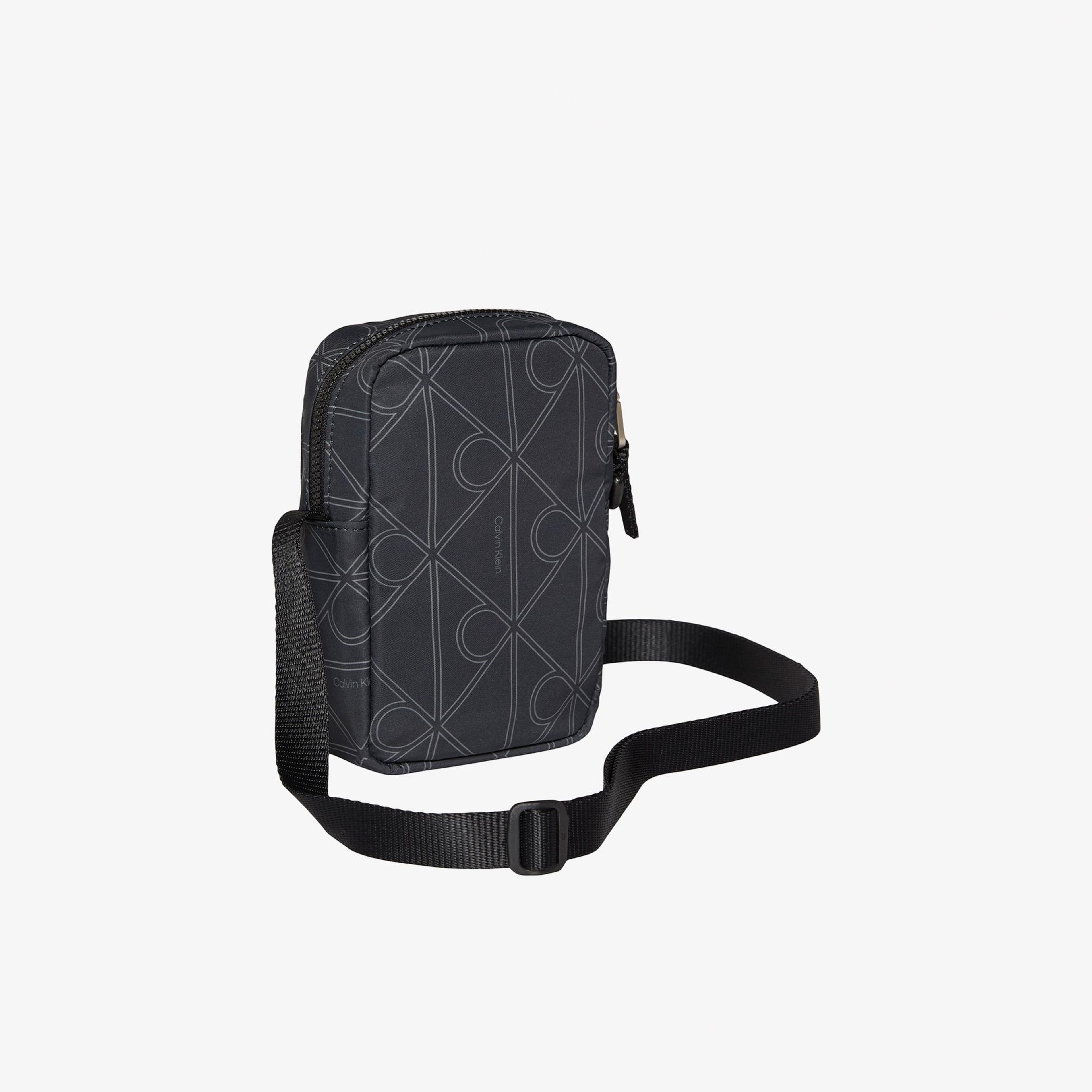 Calvin Klein Printed Emblem Nylon Slim Erkek Gri Çapraz Çanta