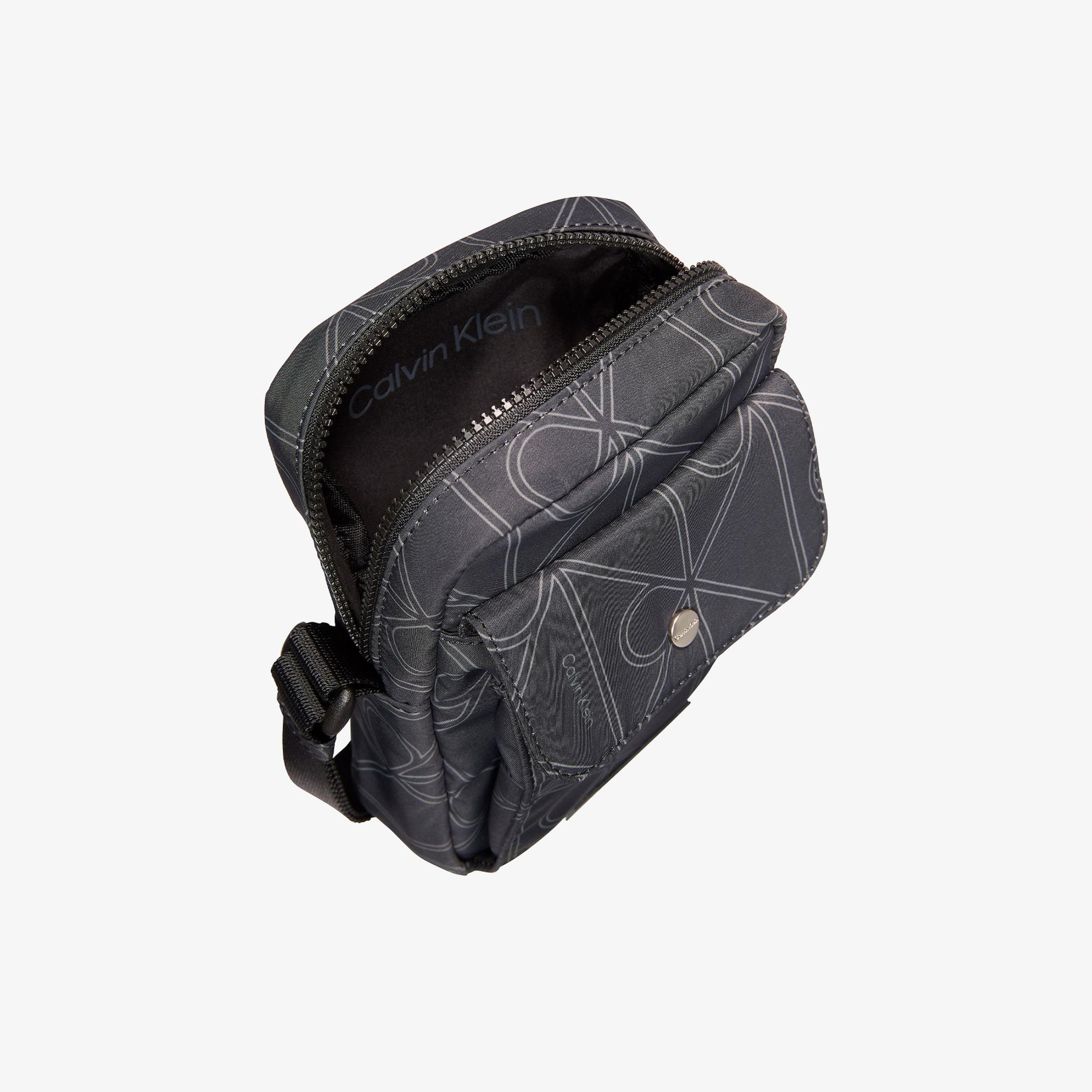 Calvin Klein Printed Emblem Nylon Slim Erkek Gri Çapraz Çanta