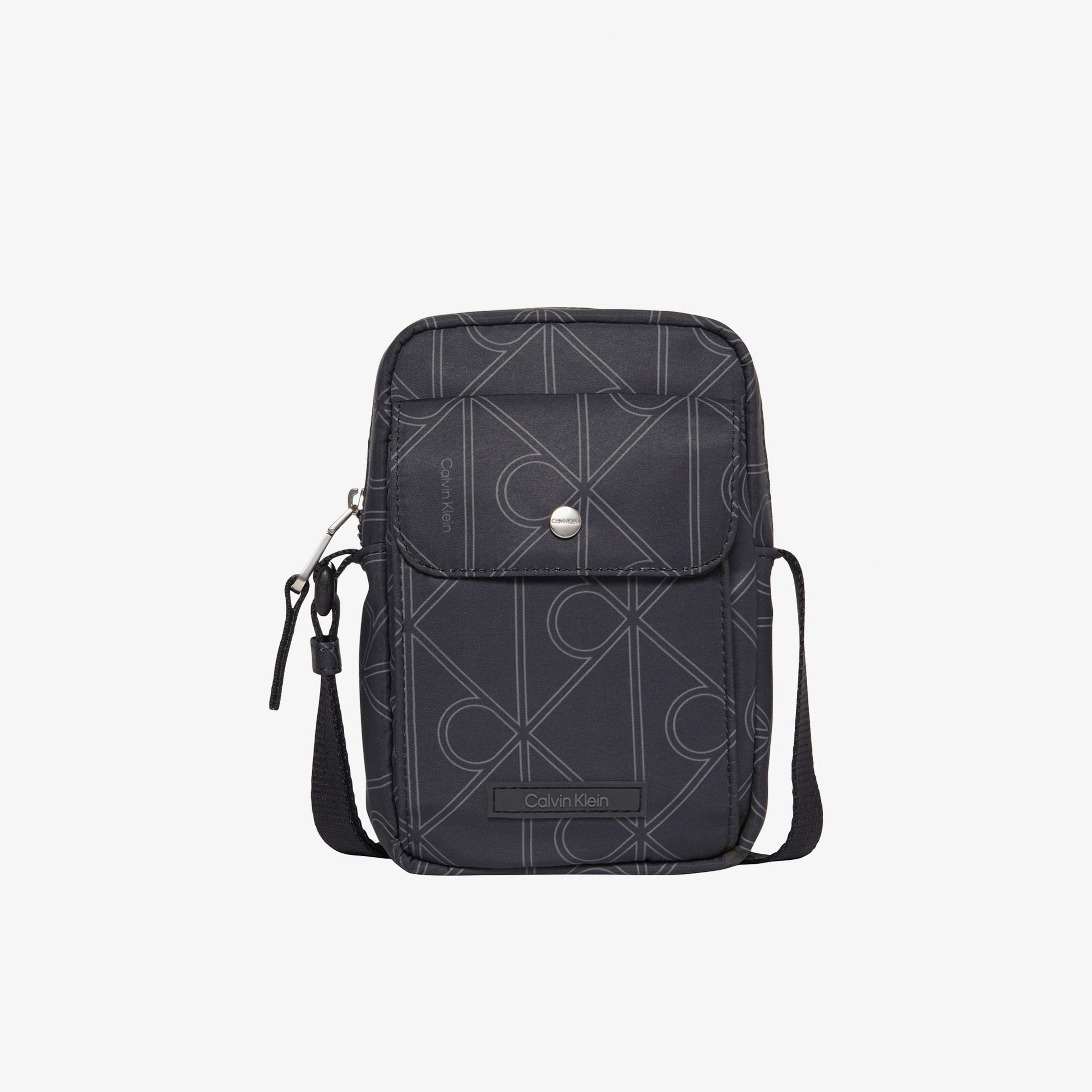 Calvin Klein Printed Emblem Nylon Slim Erkek Gri Çapraz Çanta