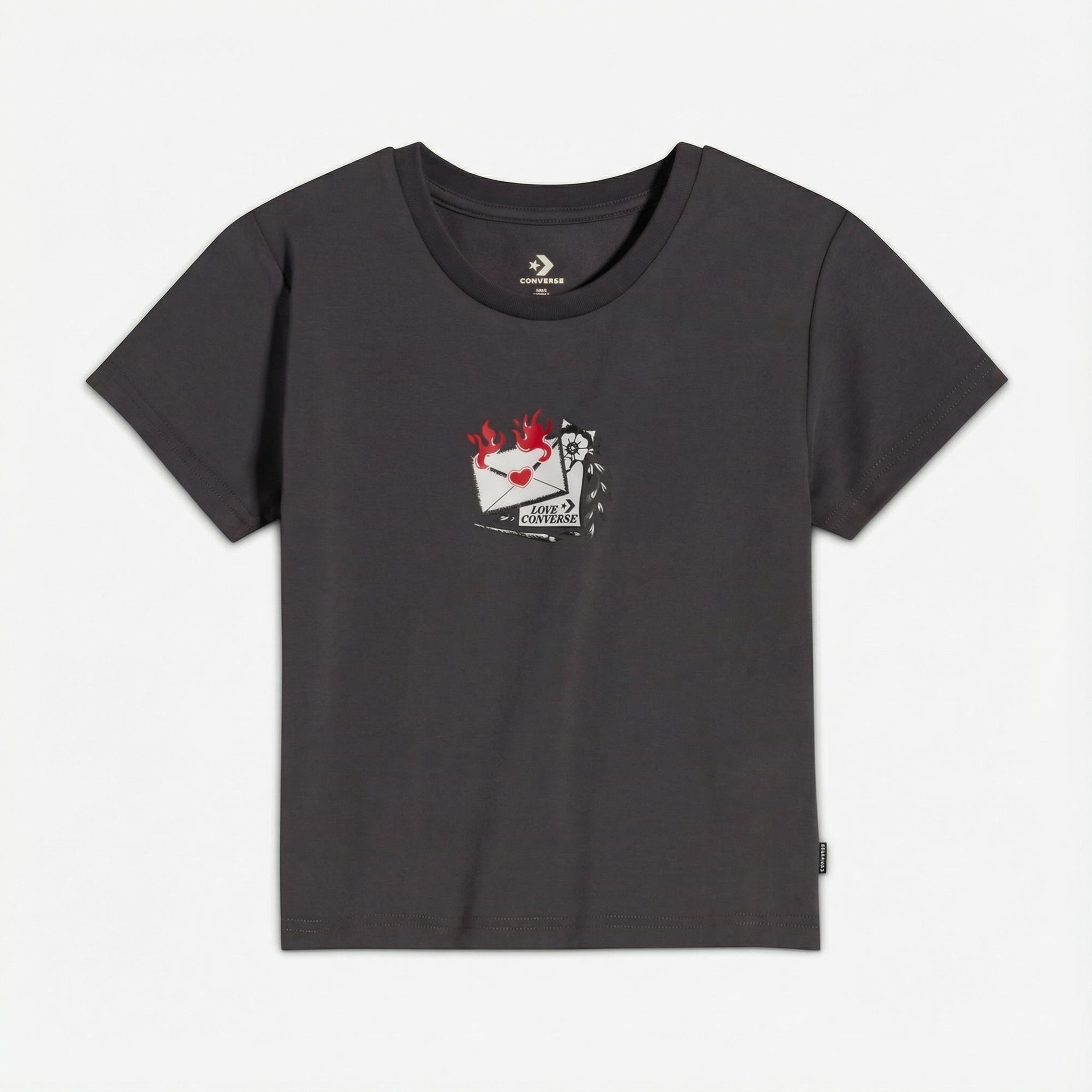 Converse Kadın Slim Fit Baskılı Gri T-Shirt