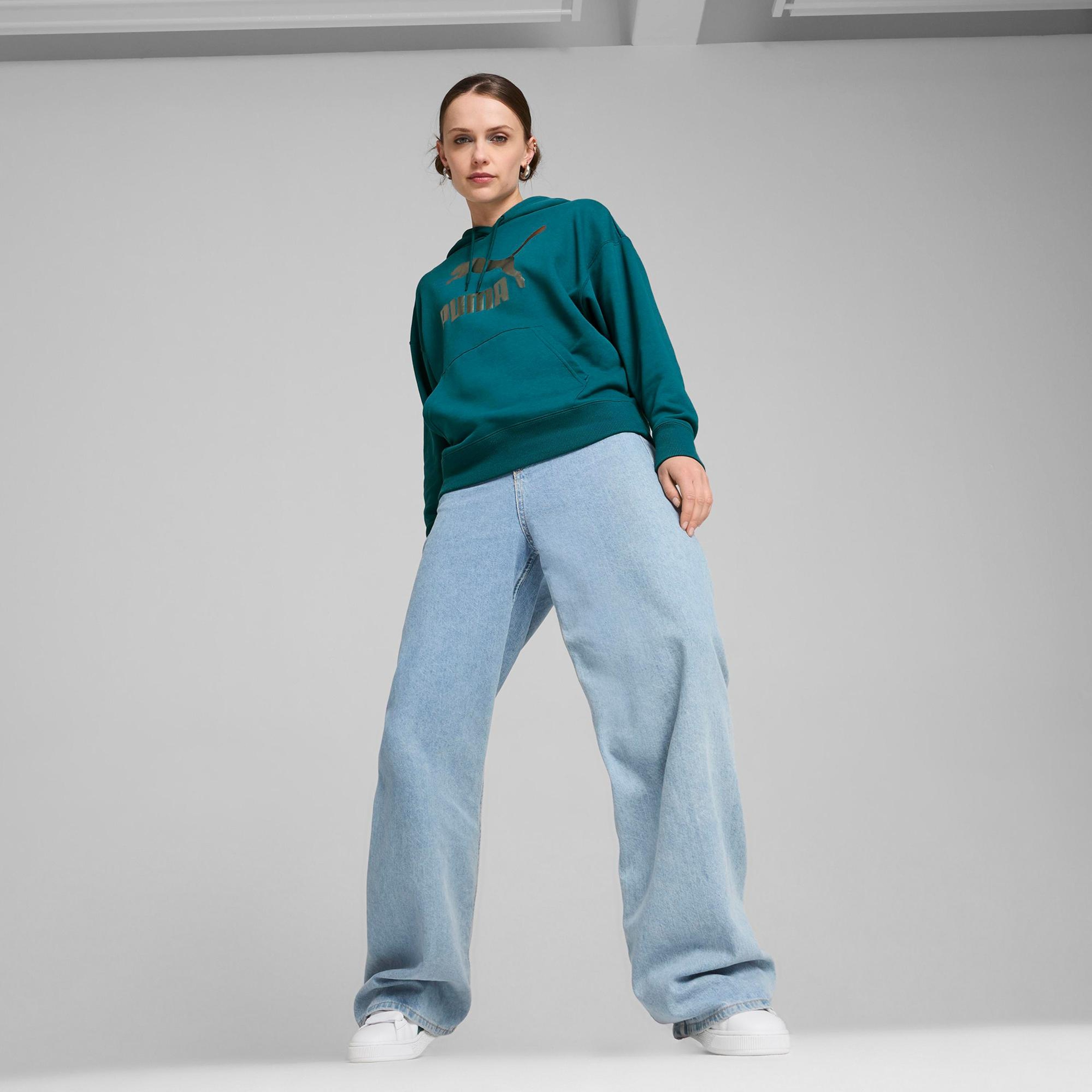 Puma Classics Shiny Logo Kadın Yeşil Sweatshirt