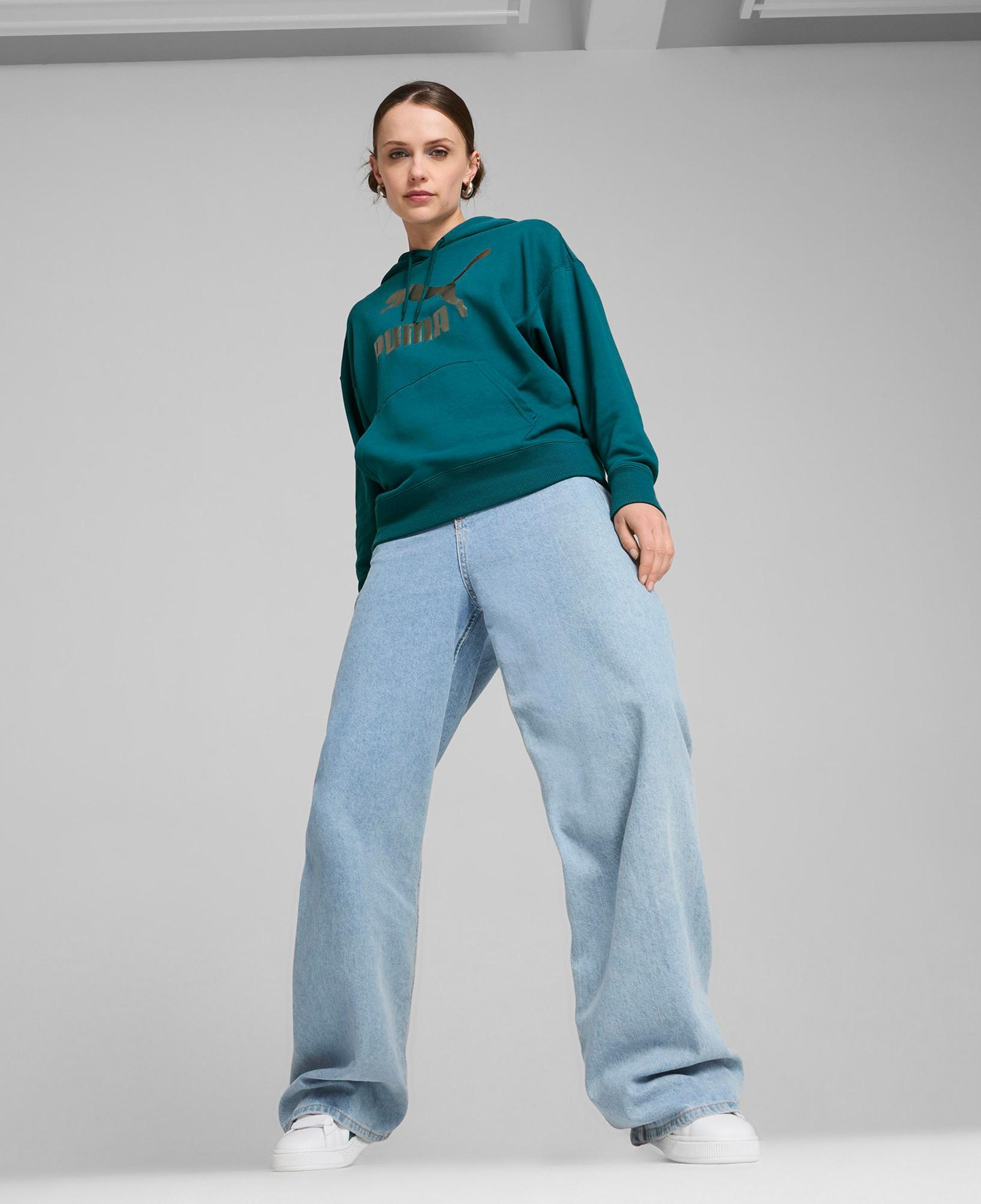 Puma Classics Shiny Logo Kadın Yeşil Sweatshirt