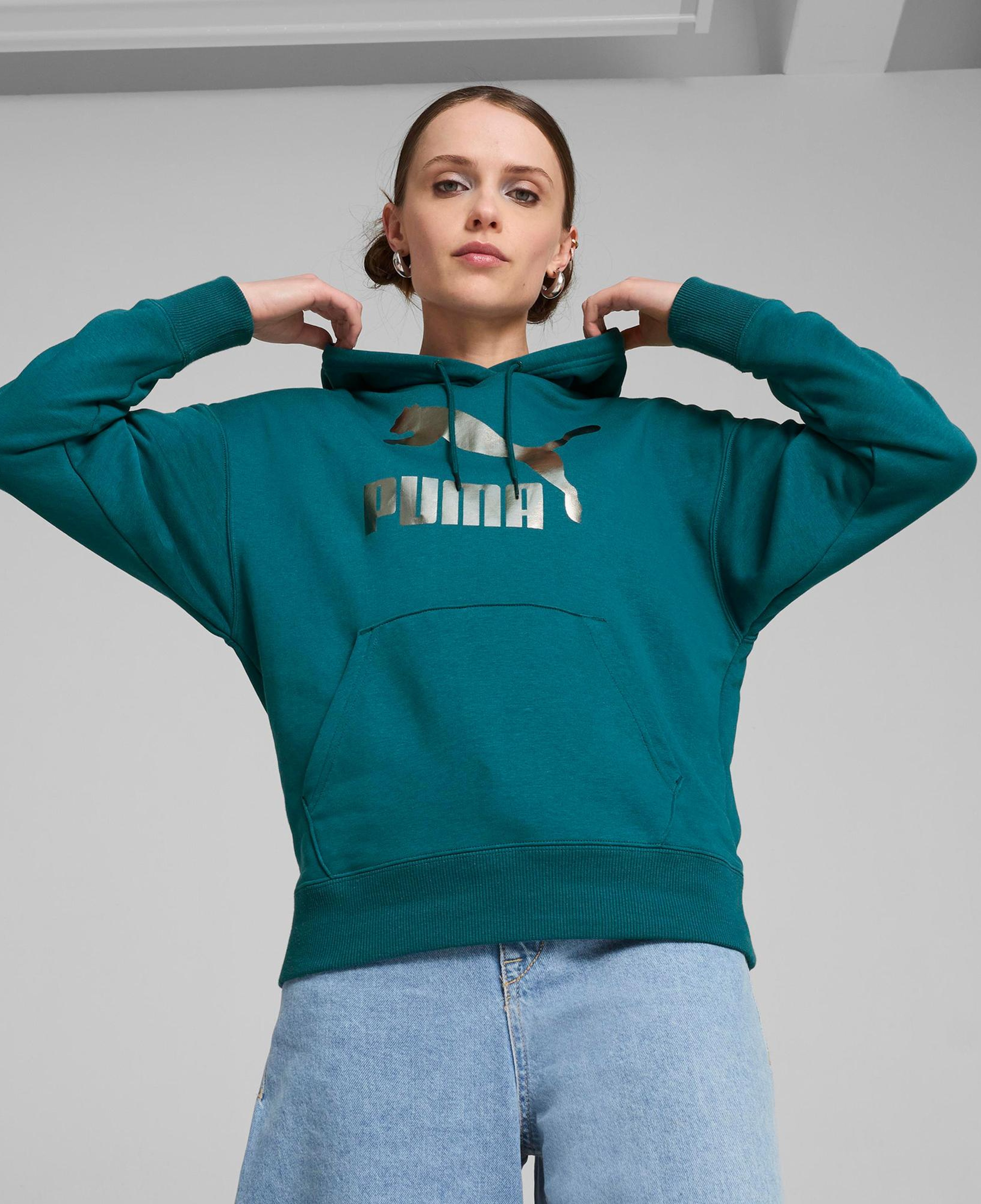 Puma Classics Shiny Logo Kadın Yeşil Sweatshirt