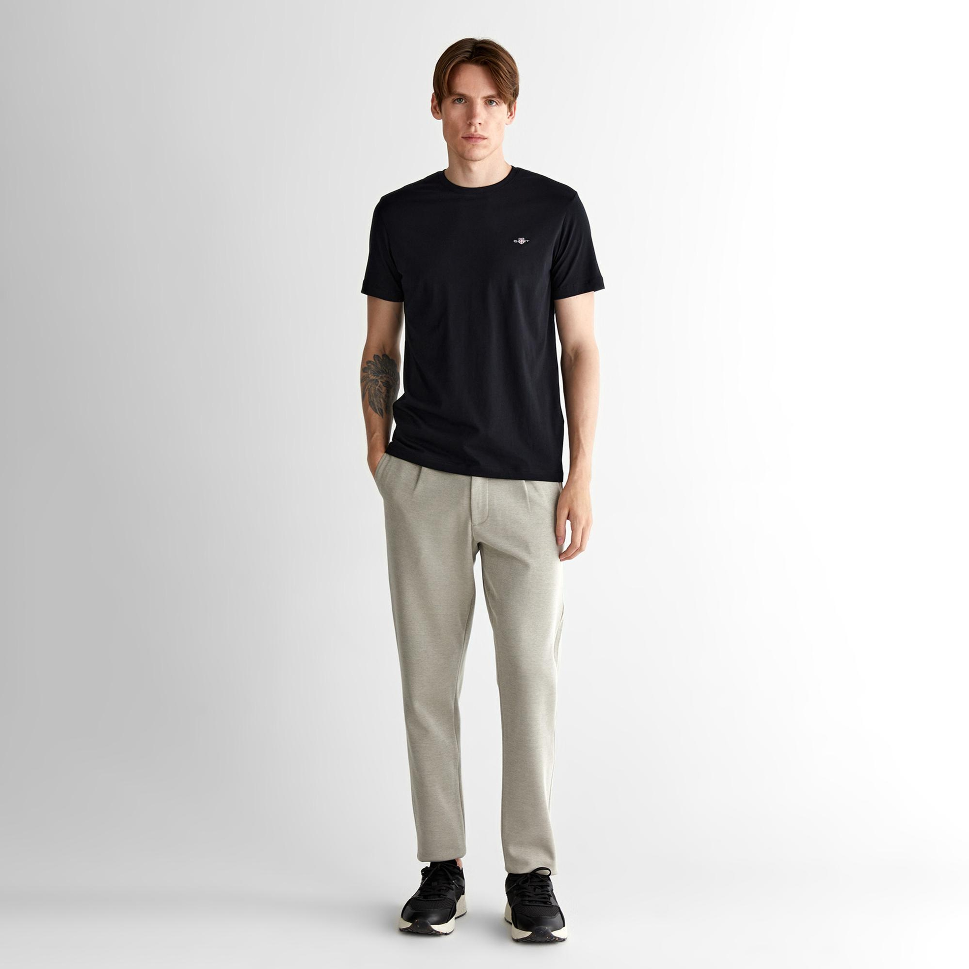 GANT Erkek Siyah Regular Fit Bisiklet Yaka T-shirt