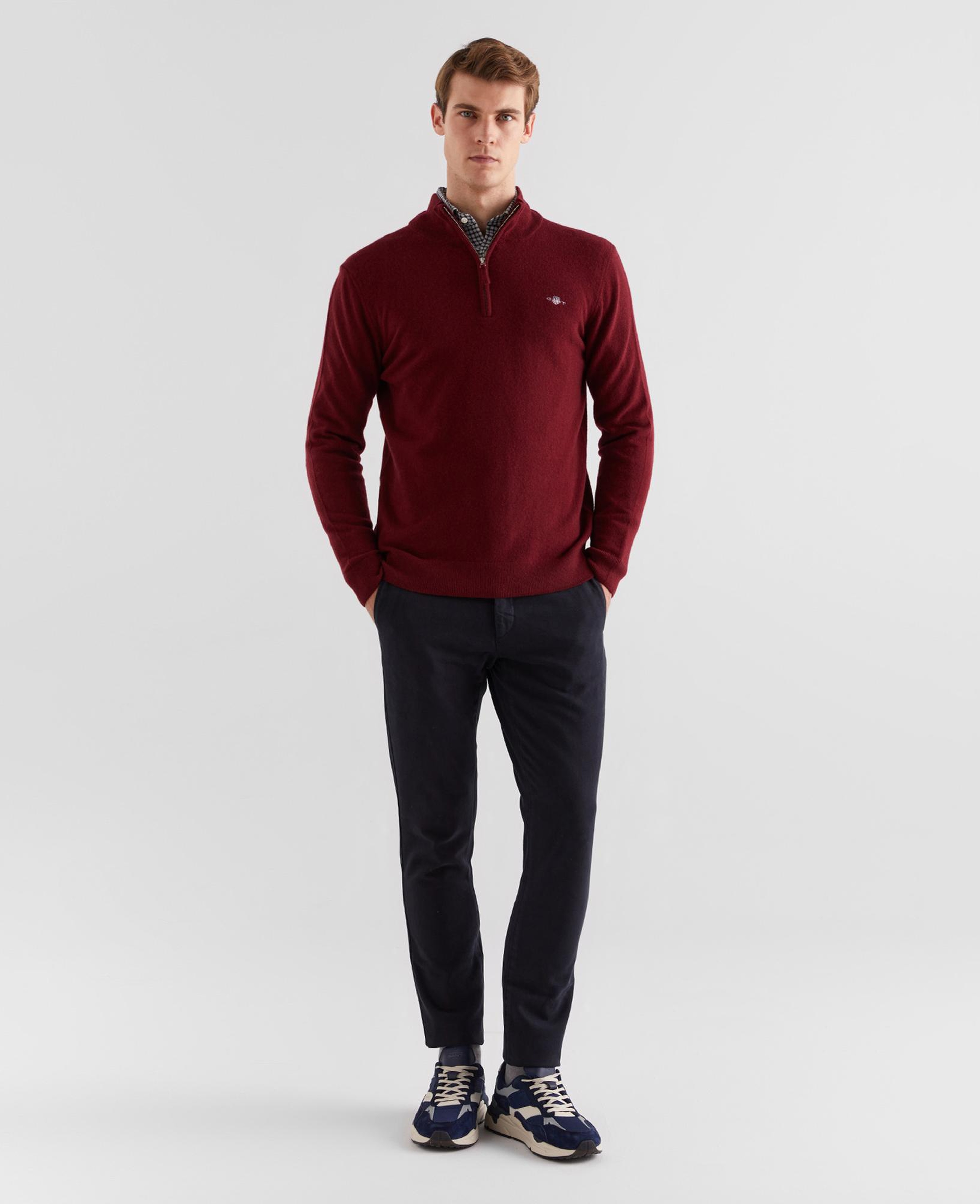 GANT Erkek Bordo Regular Fit Yarım Fermuarlı Yün Kazak