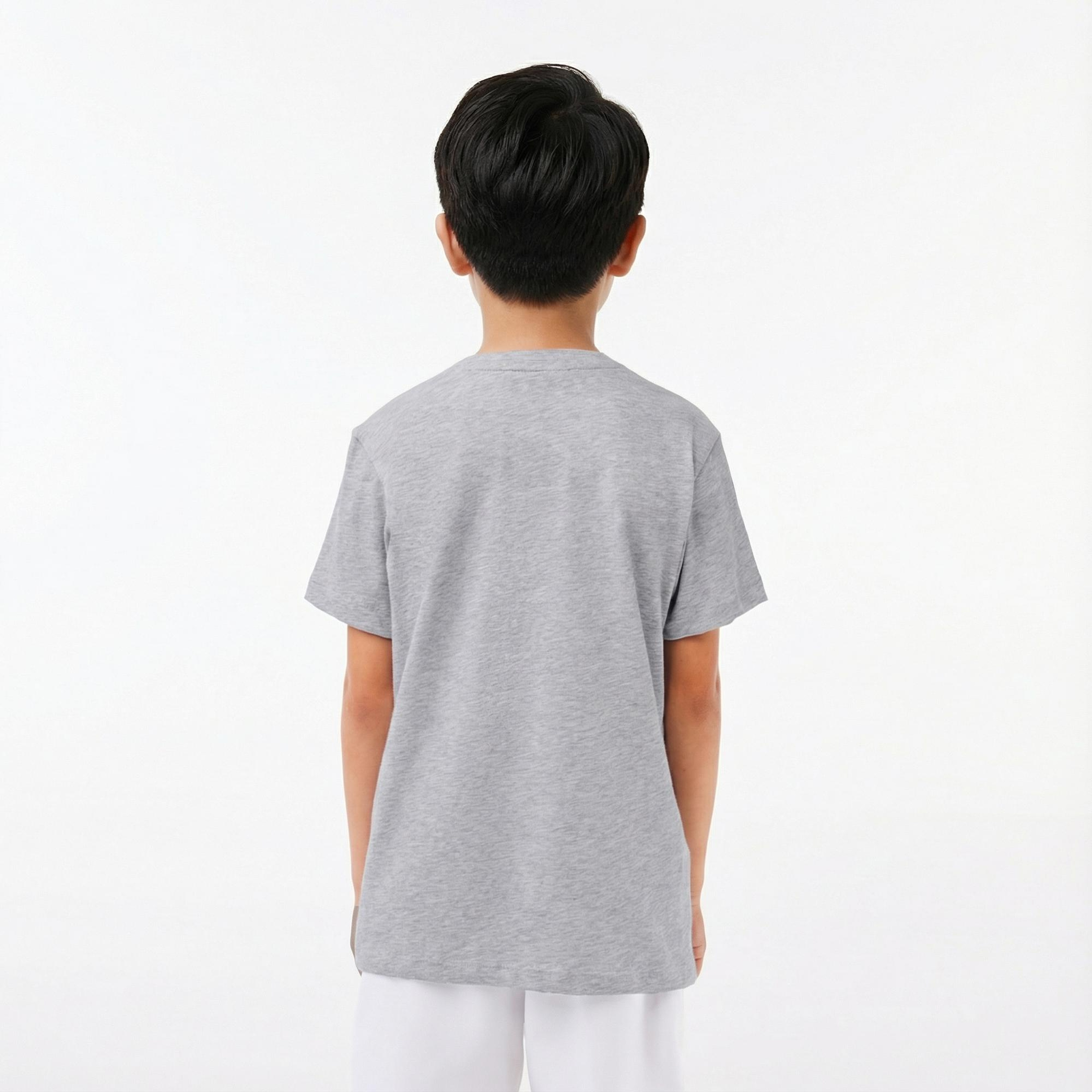 Lacoste Erkek Çocuk Bisiklet Yaka Baskılı Gri T-Shirt