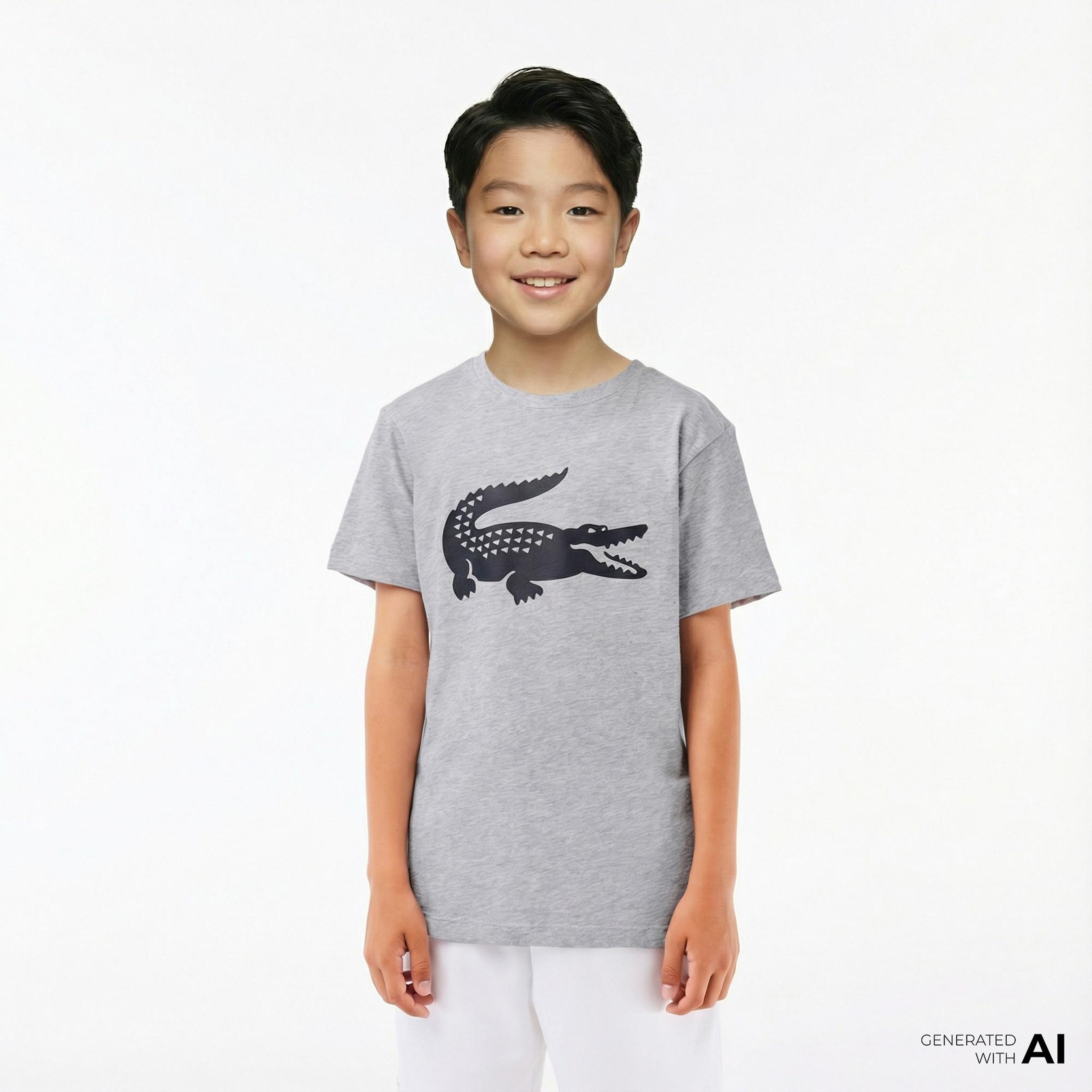 Lacoste Erkek Çocuk Bisiklet Yaka Baskılı Gri T-Shirt
