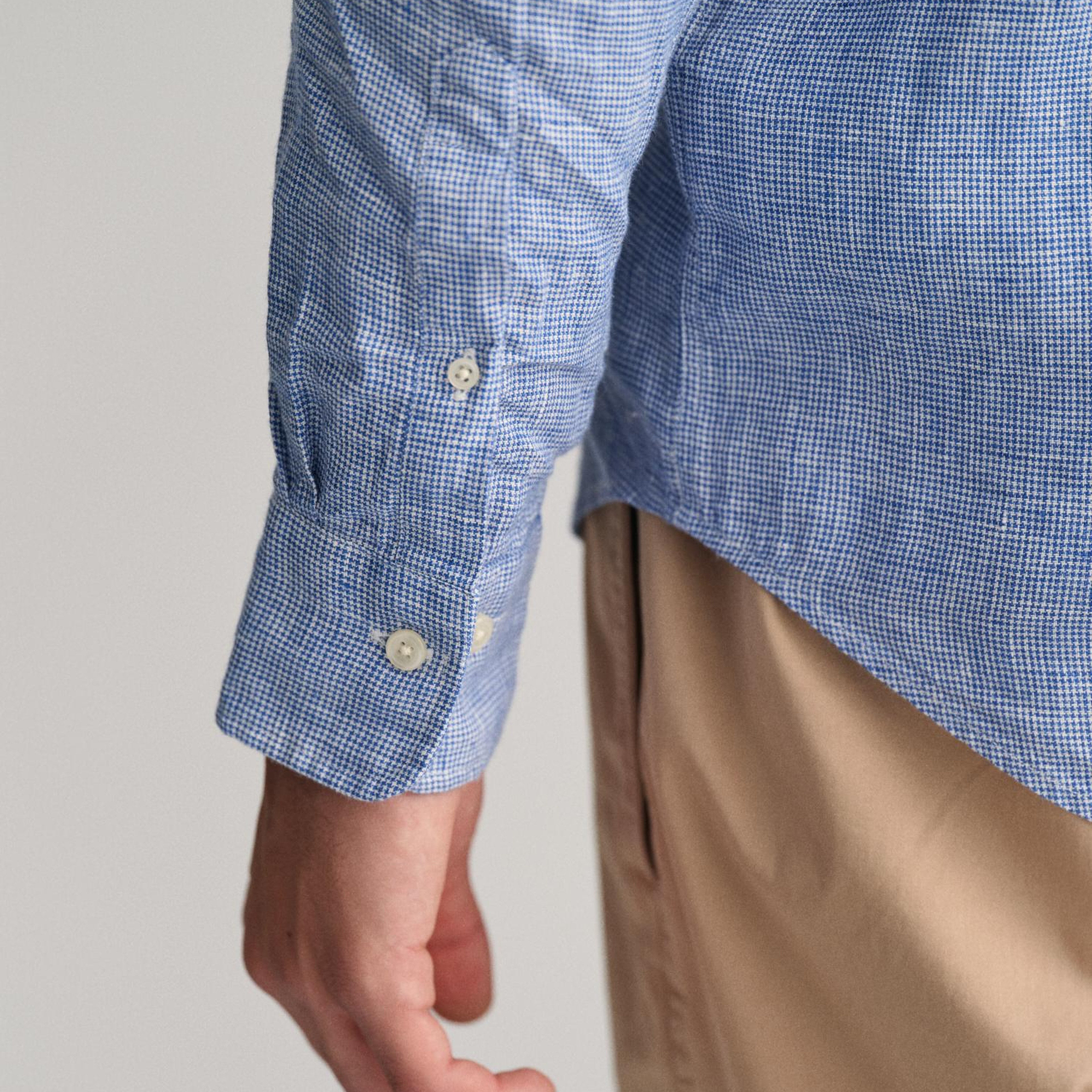 GANT Erkek Mavi Regular Fit Düğmeli Yaka Kareli Keten Gömlek