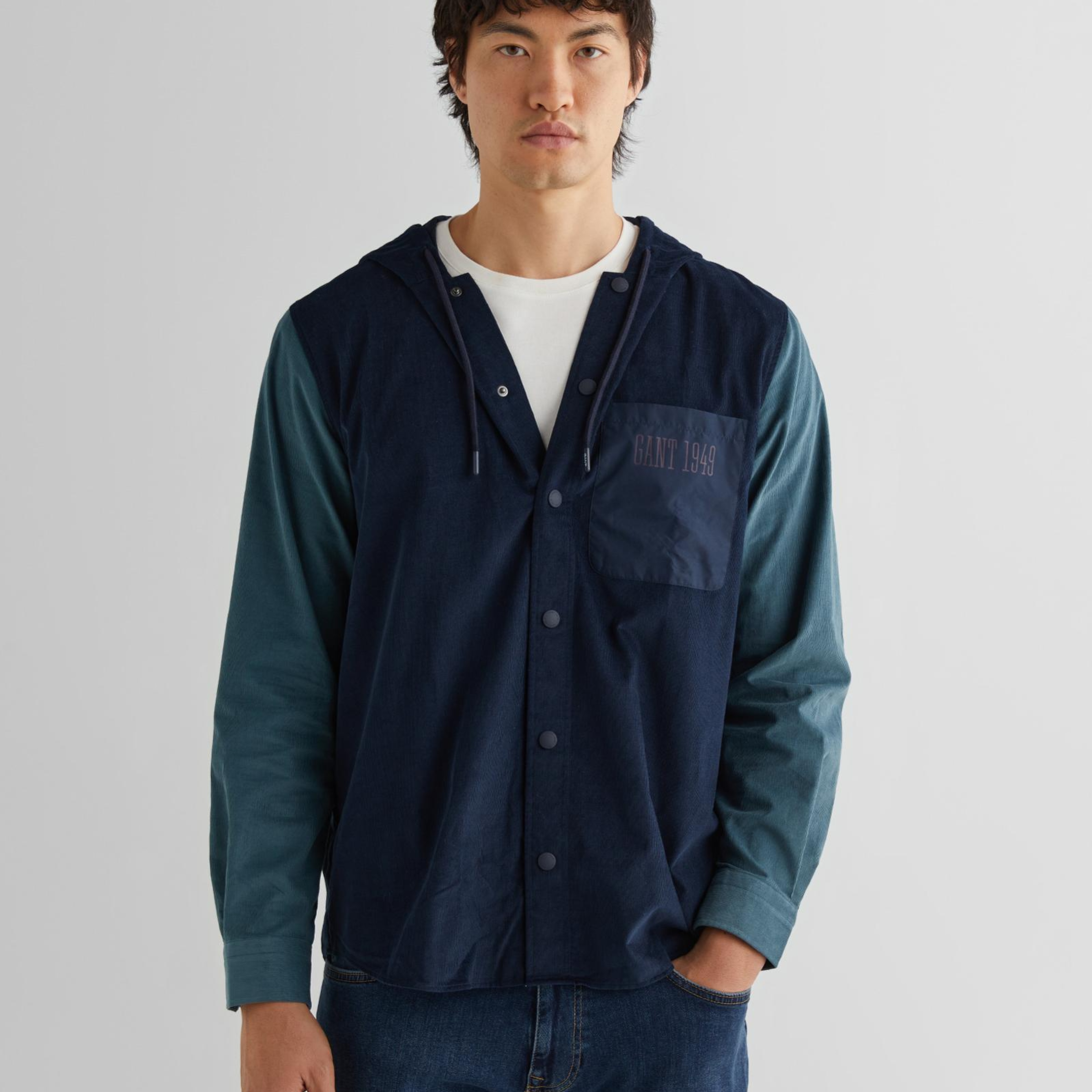 GANT Erkek Lacivert Oversize Fit Kapüşonlu Logolu Gömlek