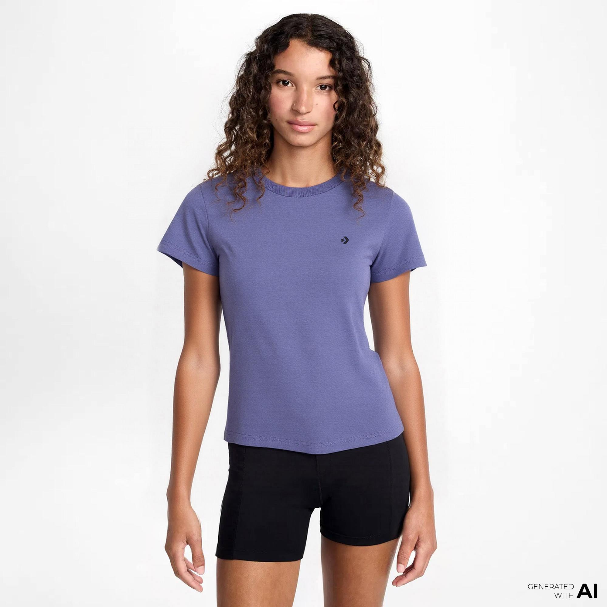 Converse Slim Fit Kadın Mor T-Shirt