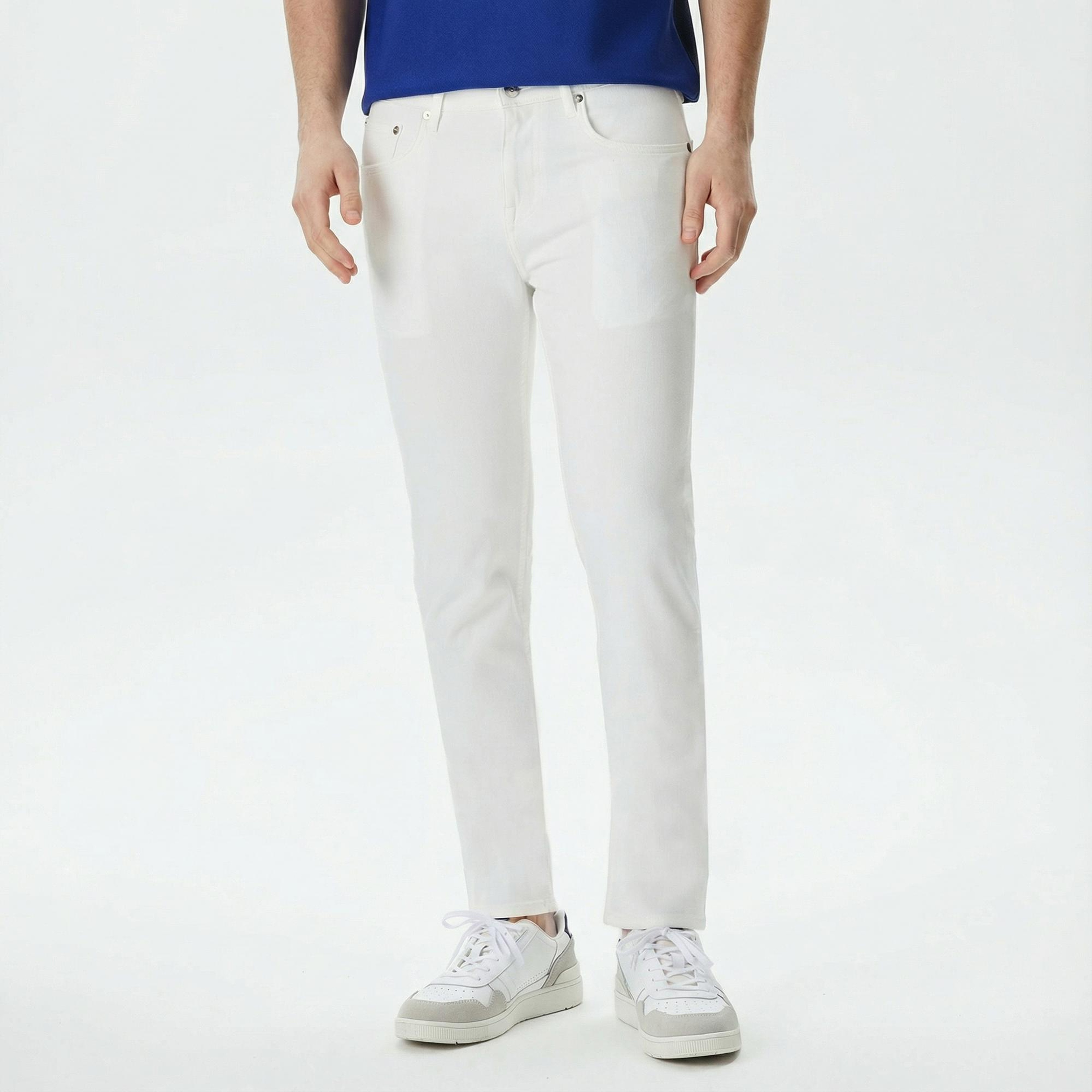 Lacoste Erkek Slim Fit Beyaz Jean Pantolon