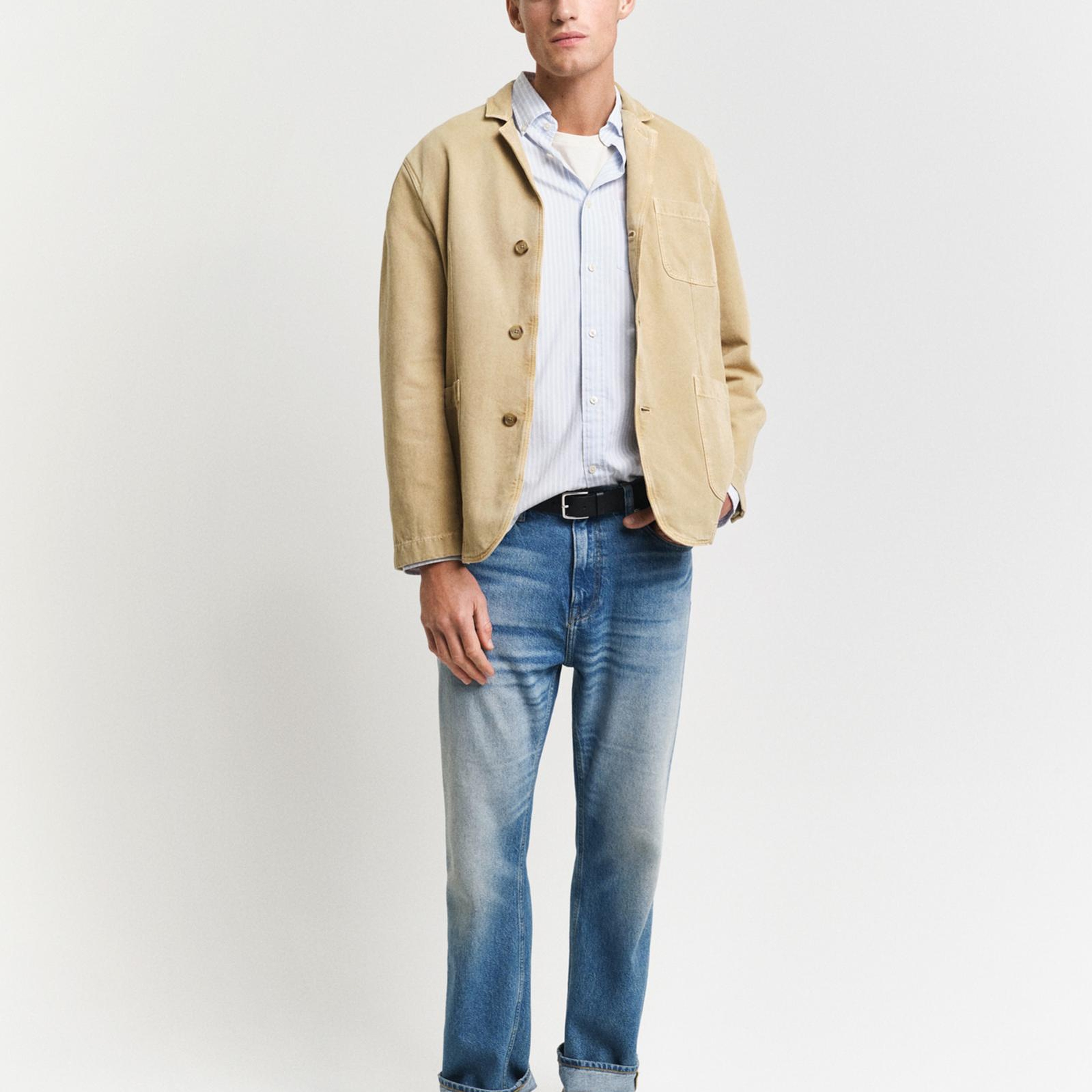 GANT Erkek Mavi Regular Fit Düğmeli Yaka Çizgili Poplin Gömlek