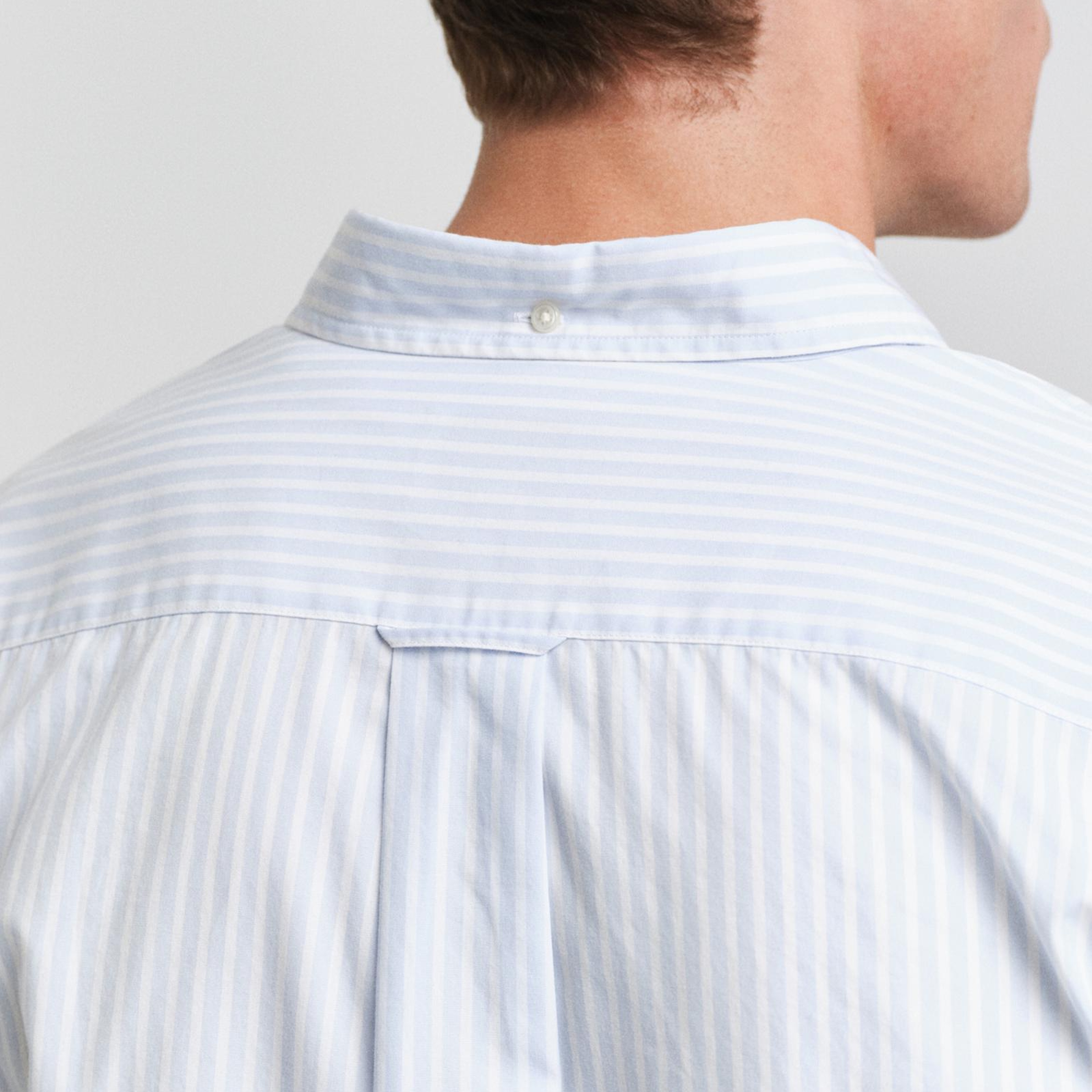 GANT Erkek Mavi Regular Fit Düğmeli Yaka Çizgili Poplin Gömlek