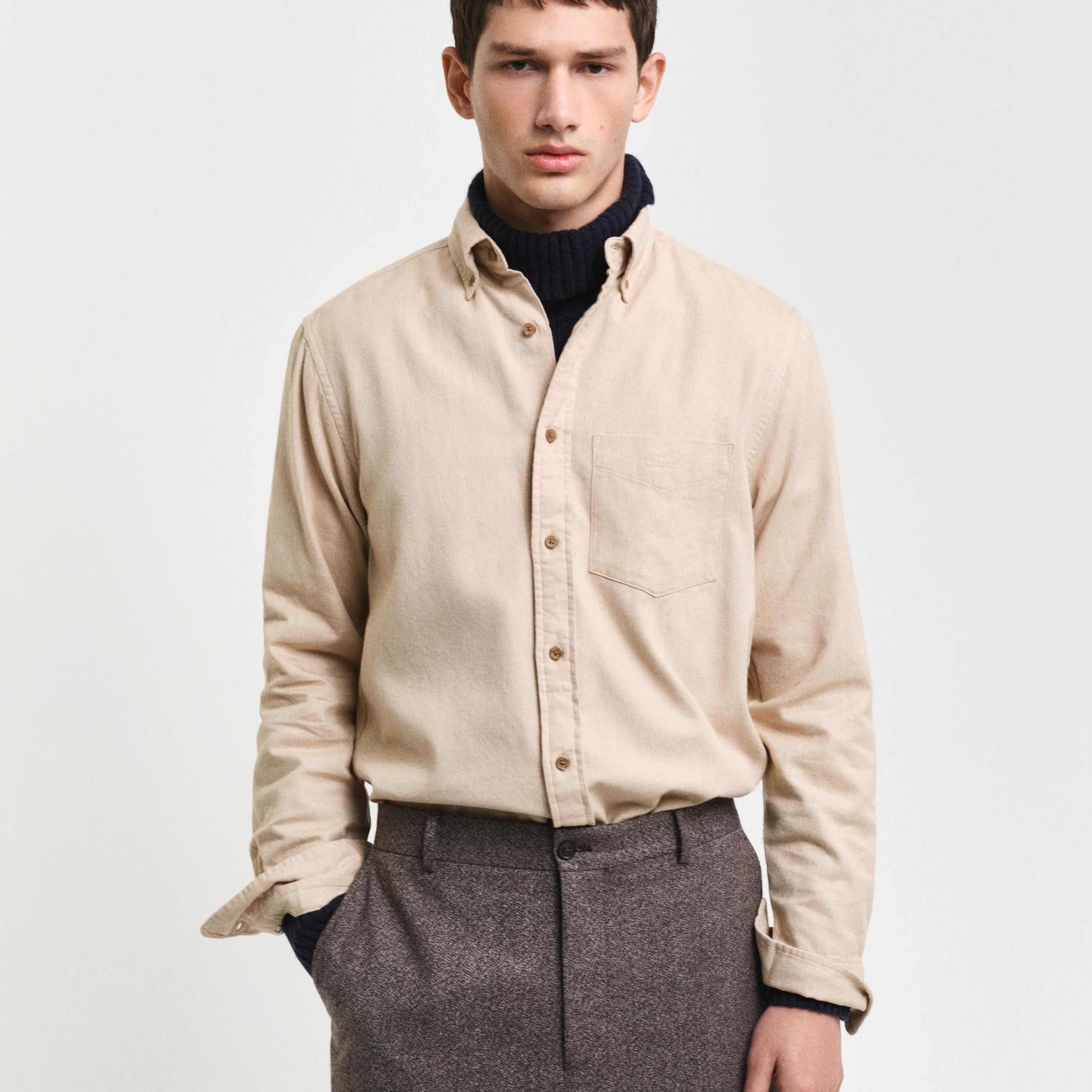 GANT Erkek Bej Regular Fit Düğmeli Yaka Gömlek