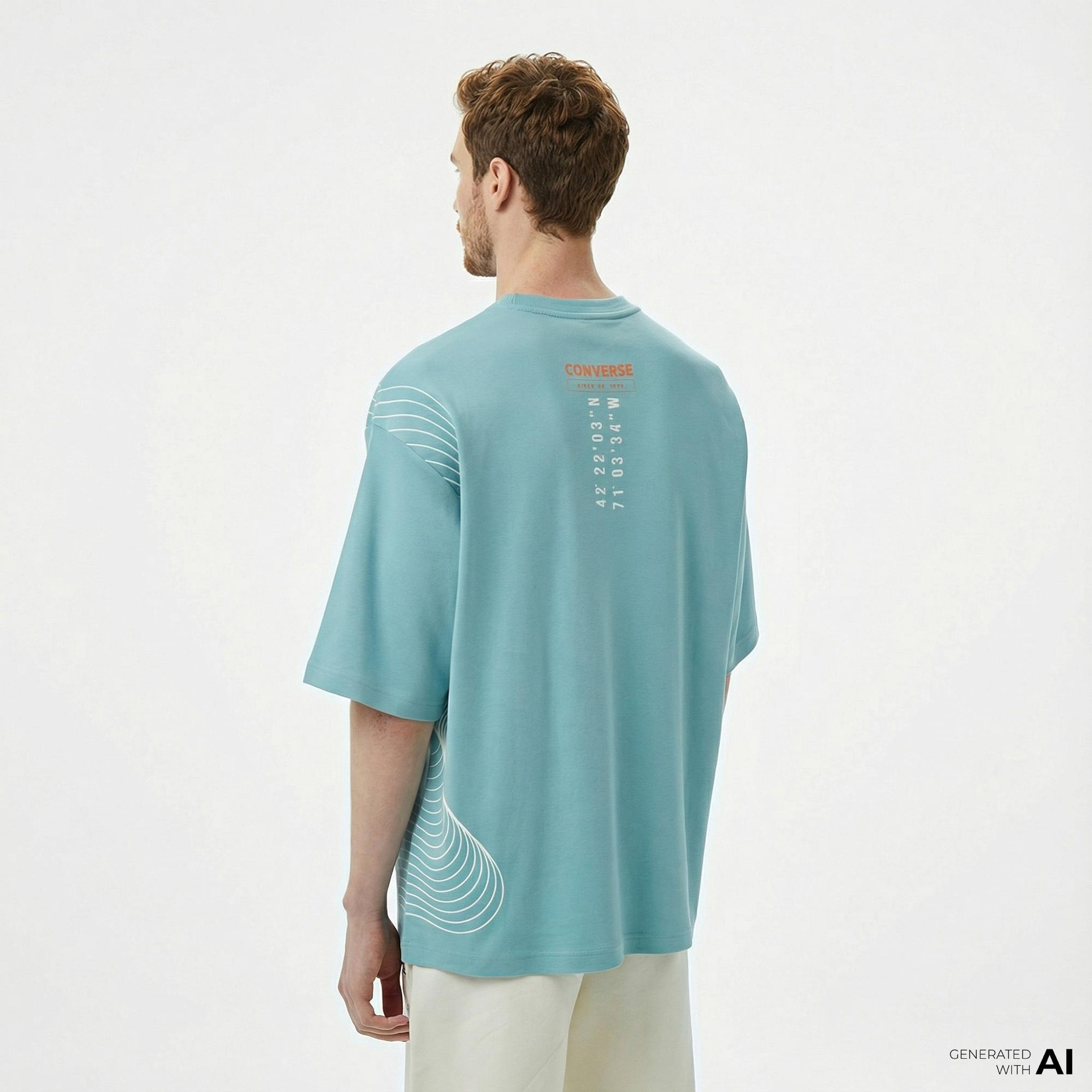 Converse Star Chevron Baskılı Oversize Fit Erkek Mavi T-Shirt