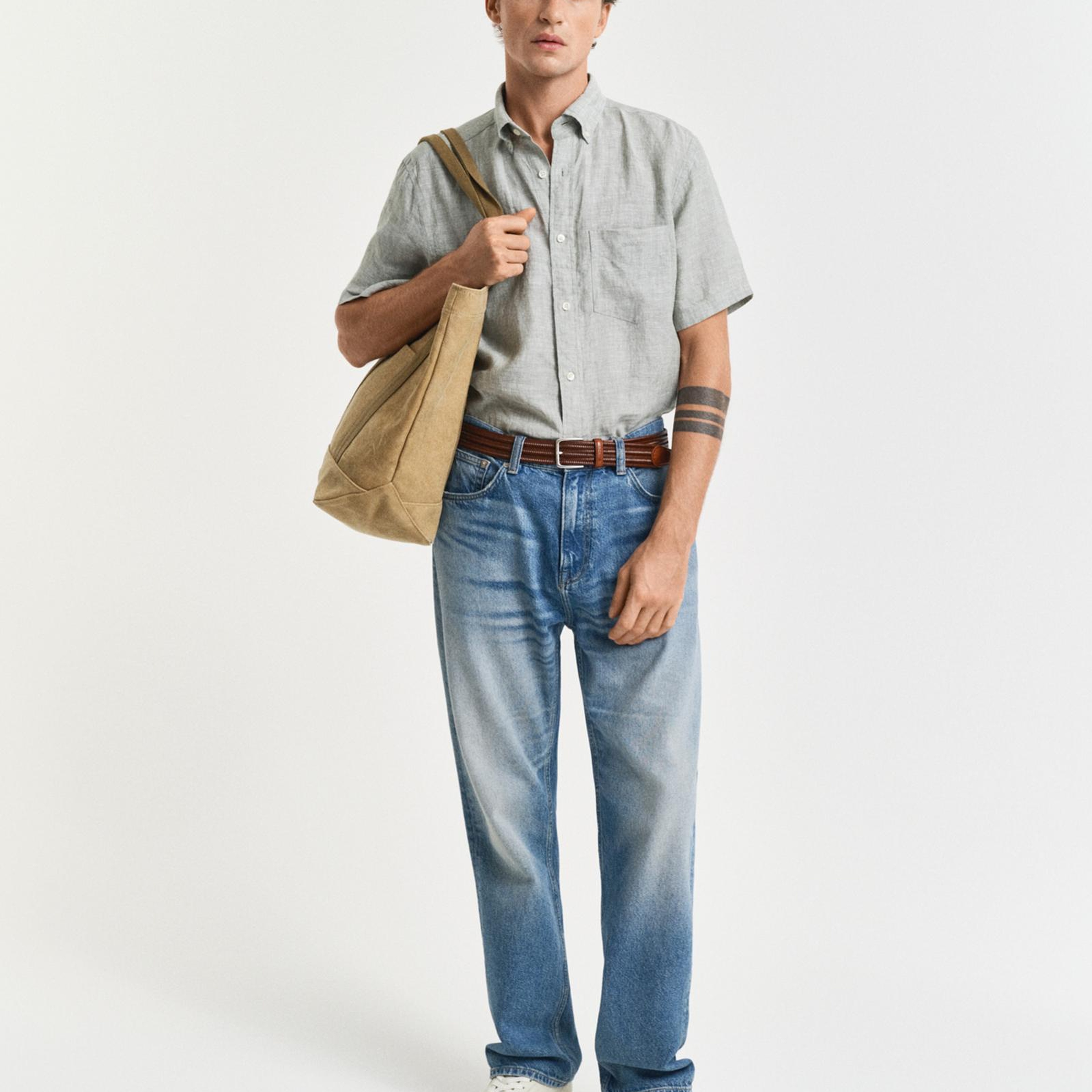 GANT Erkek Yeşil Regular Fit Düğmeli Yaka Keten Gömlek