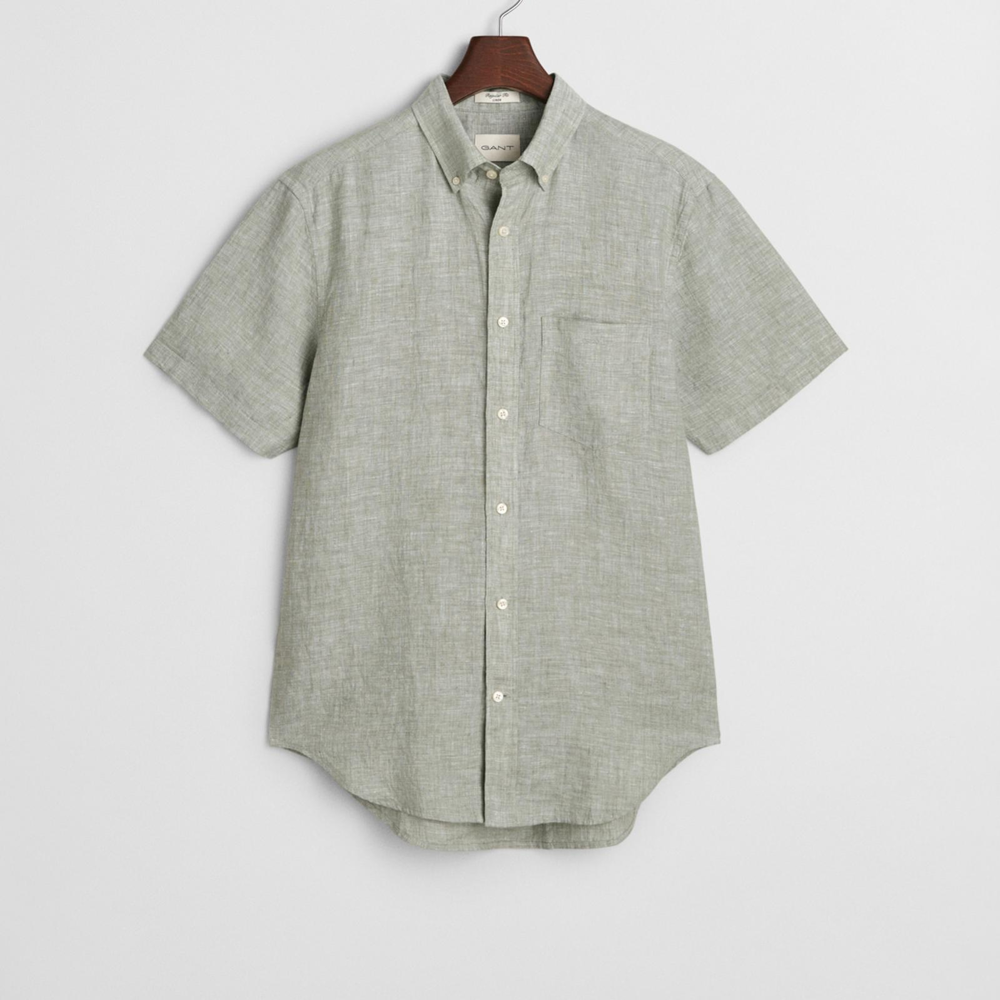 GANT Erkek Yeşil Regular Fit Düğmeli Yaka Keten Gömlek