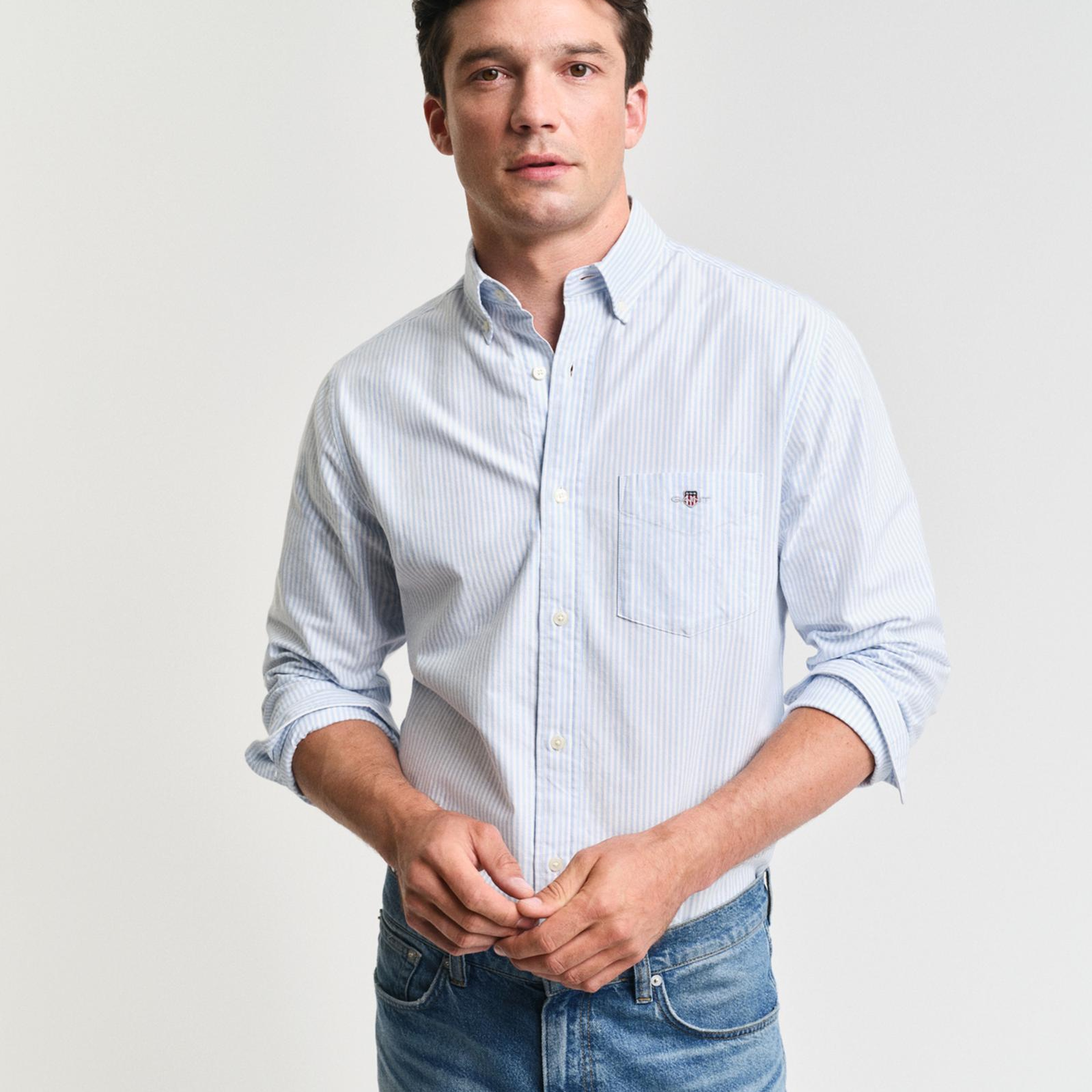 GANT Erkek Mavi Regular Fit Çizgili Logolu Gömlek