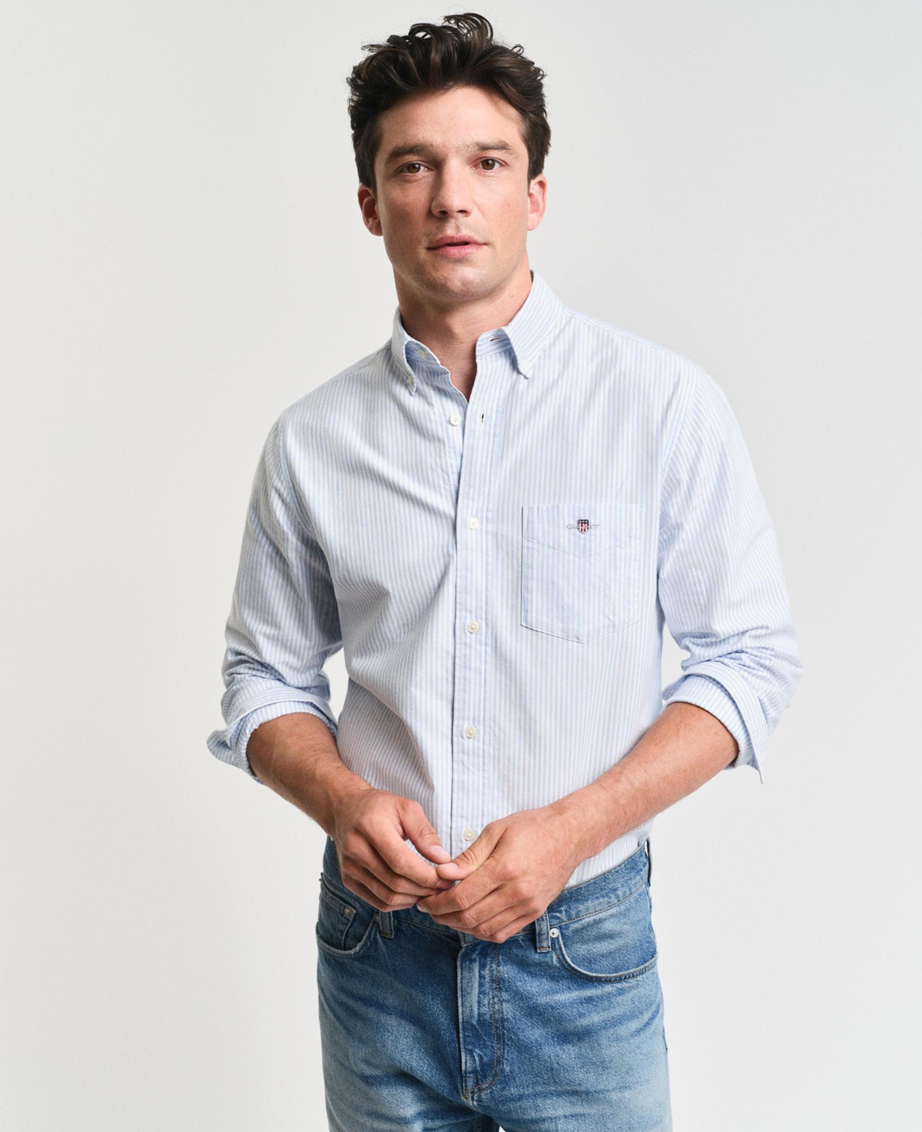 GANT Erkek Mavi Regular Fit Çizgili Logolu Gömlek