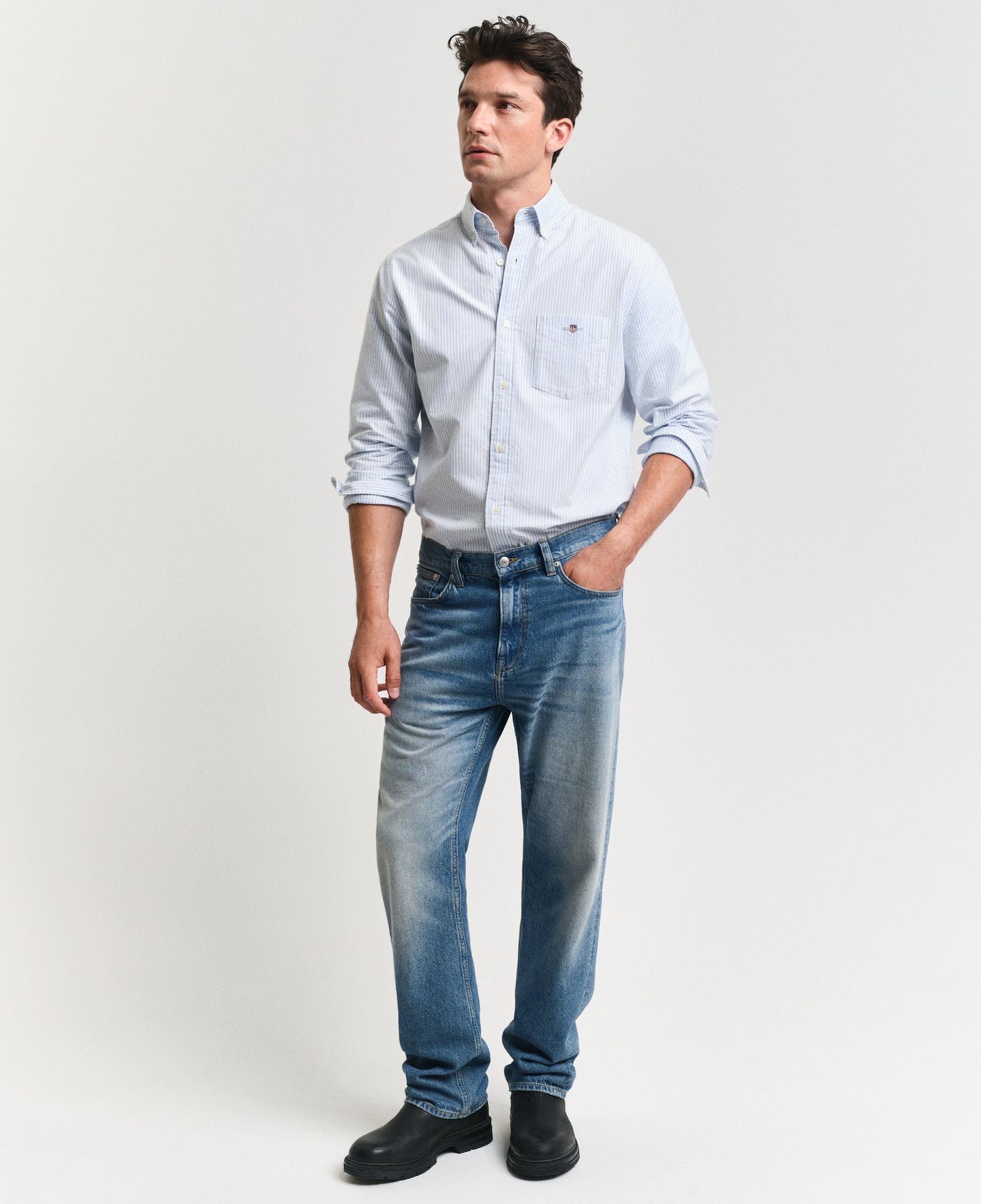 GANT Erkek Mavi Regular Fit Çizgili Logolu Gömlek