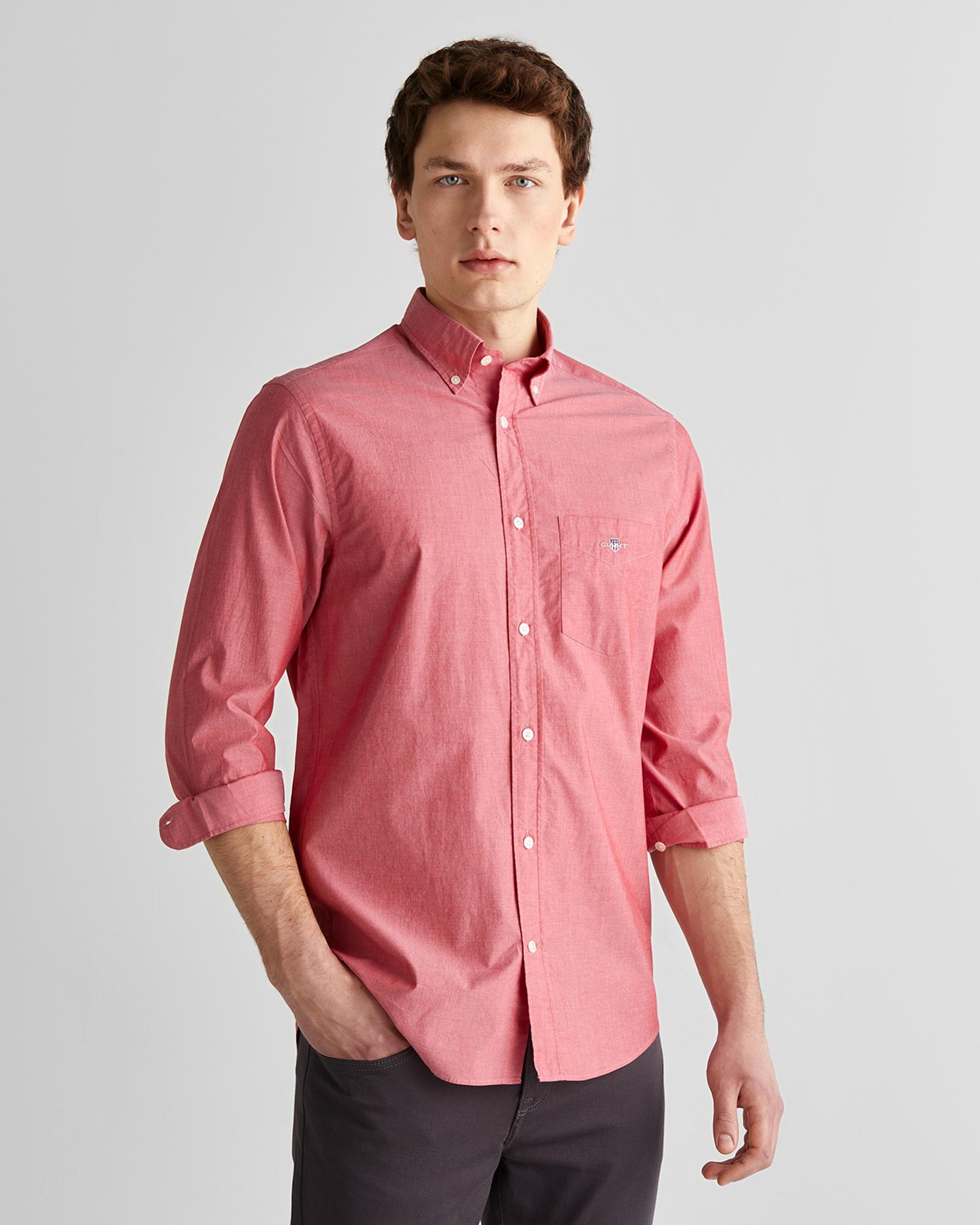 GANT Erkek Kırmızı Regular Fit Düğmeli Yaka Poplin Gömlek