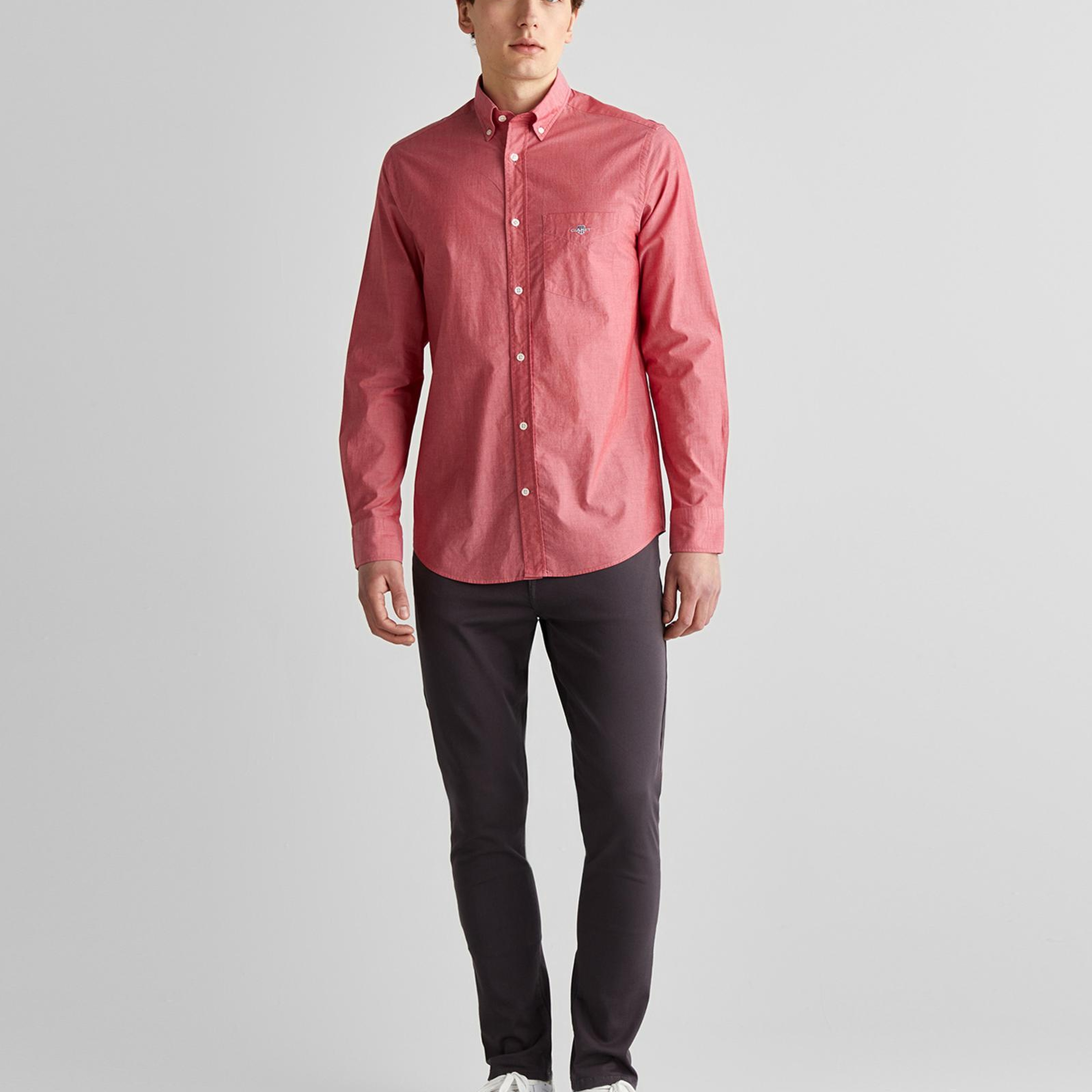 GANT Erkek Kırmızı Regular Fit Düğmeli Yaka Poplin Gömlek