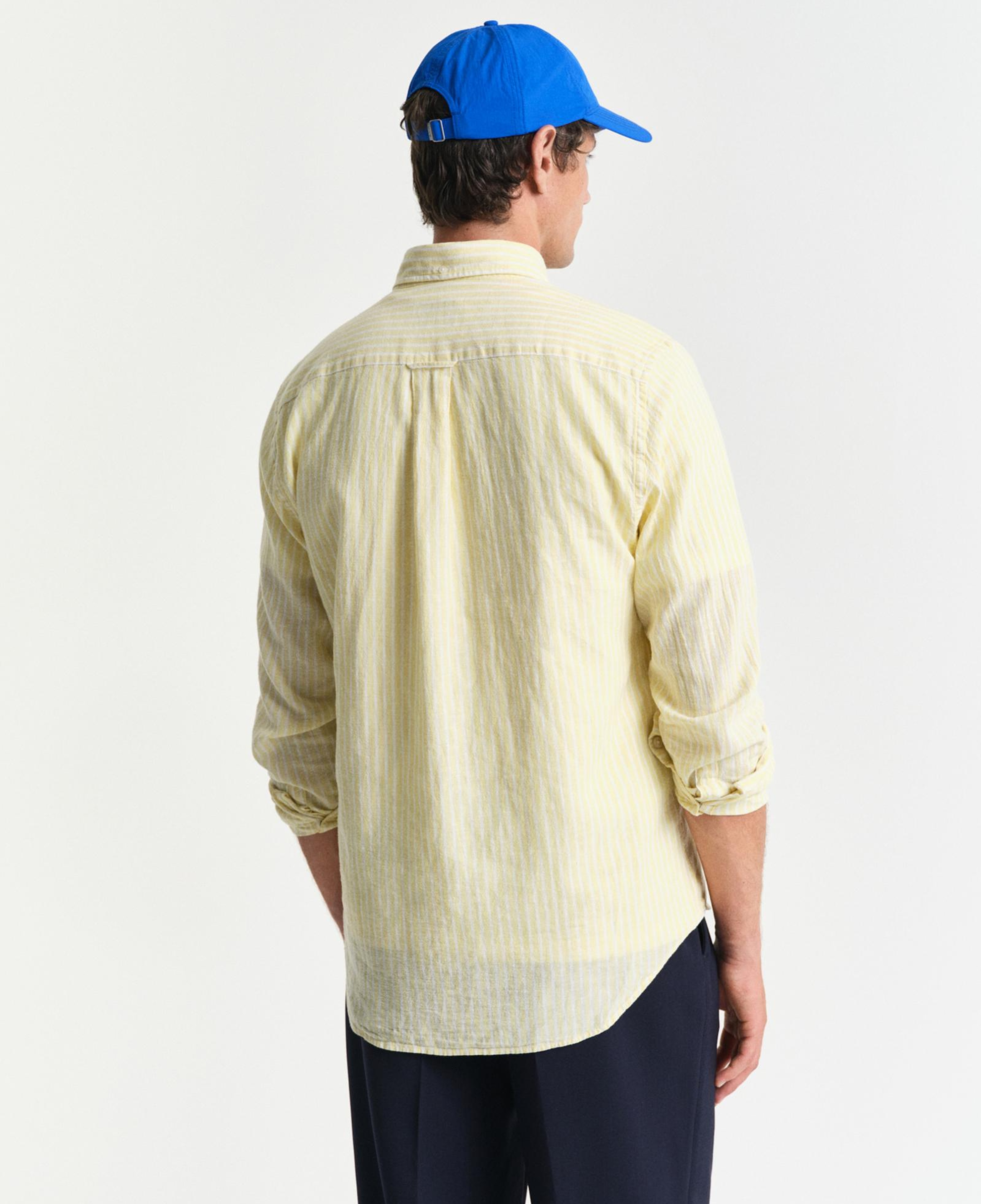 GANT Erkek Sarı Regular Fit Düğmeli Yaka Çizgili Keten Gömlek