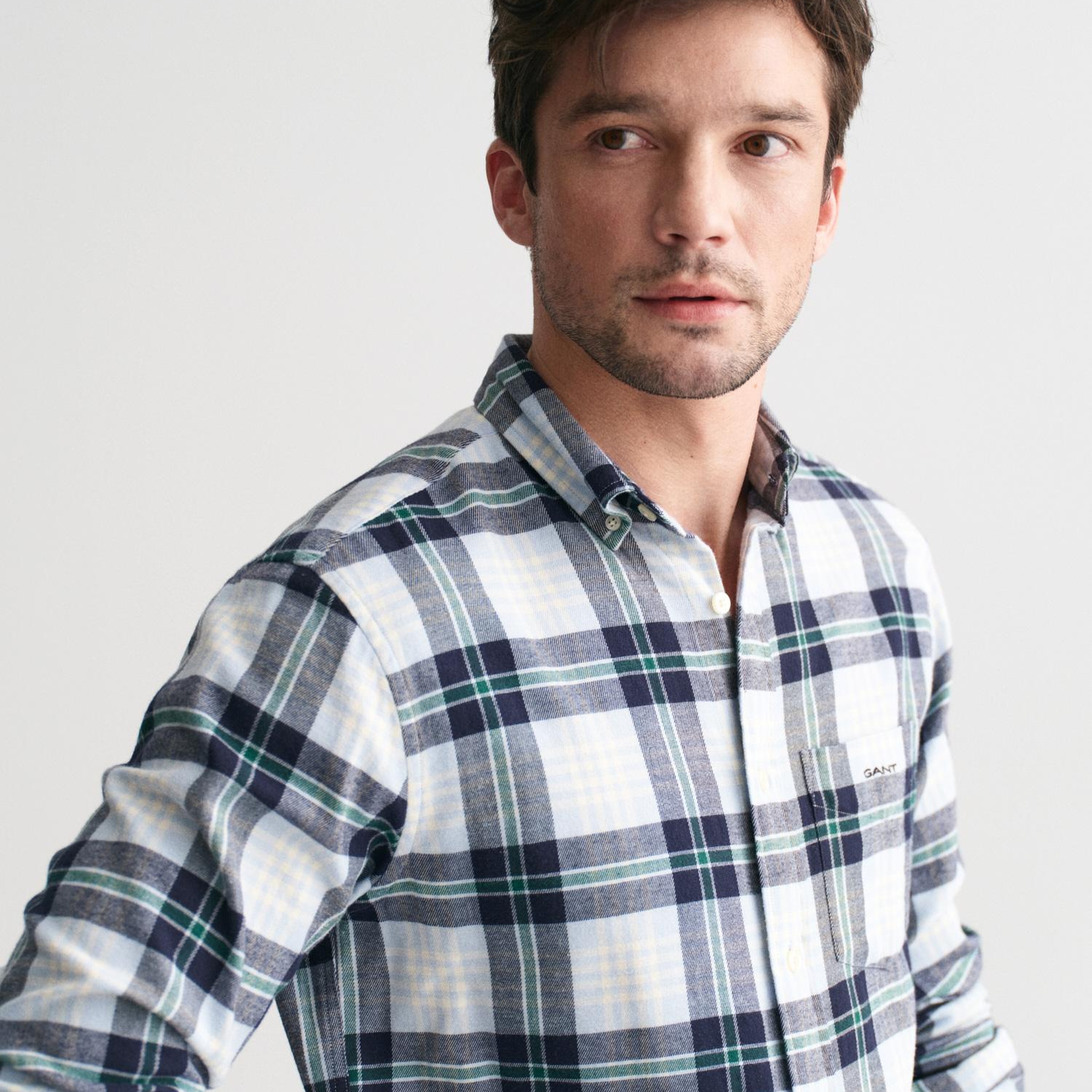 GANT Erkek Mavi Regular Fit Düğmeli Yaka Kareli Gömlek