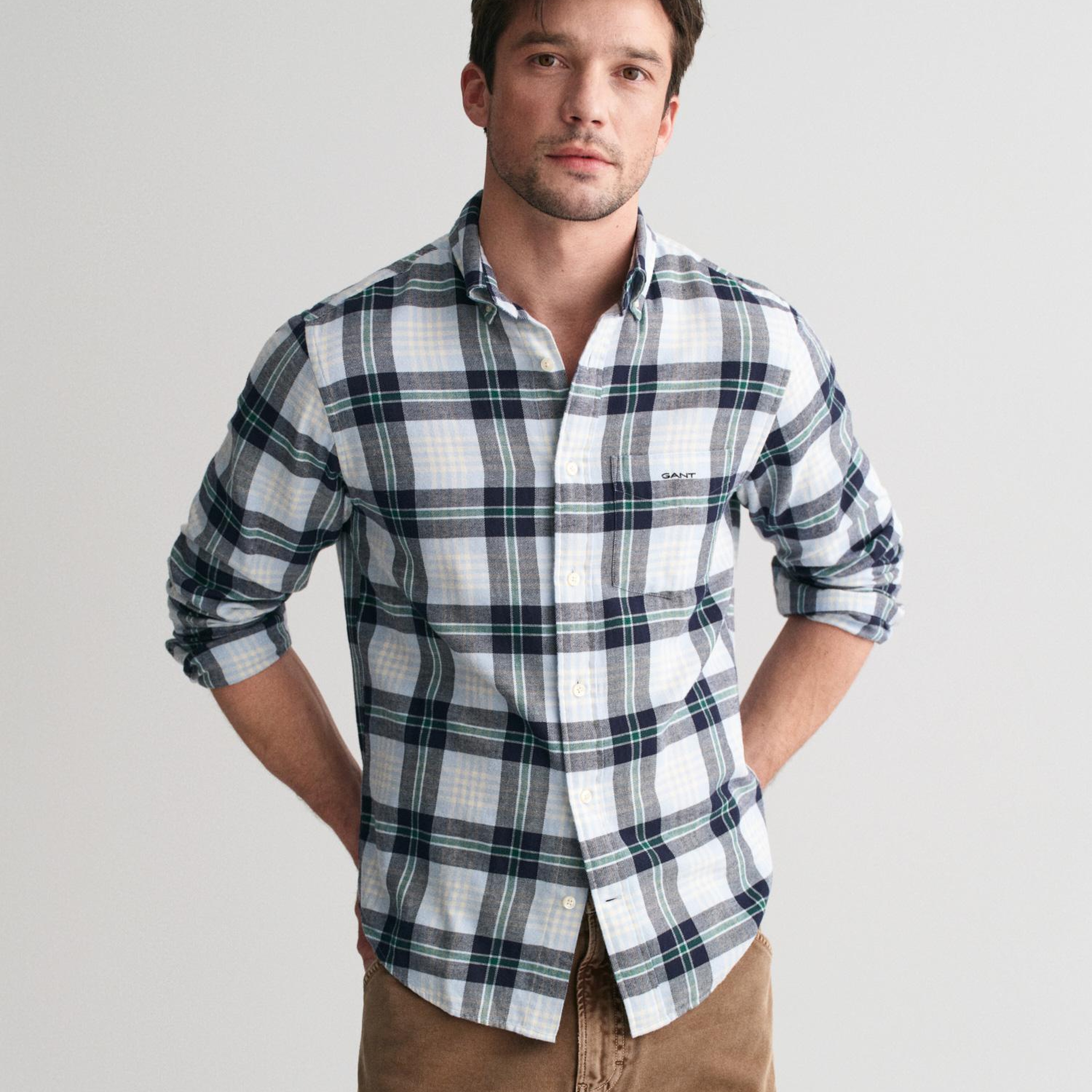 GANT Erkek Mavi Regular Fit Düğmeli Yaka Kareli Gömlek