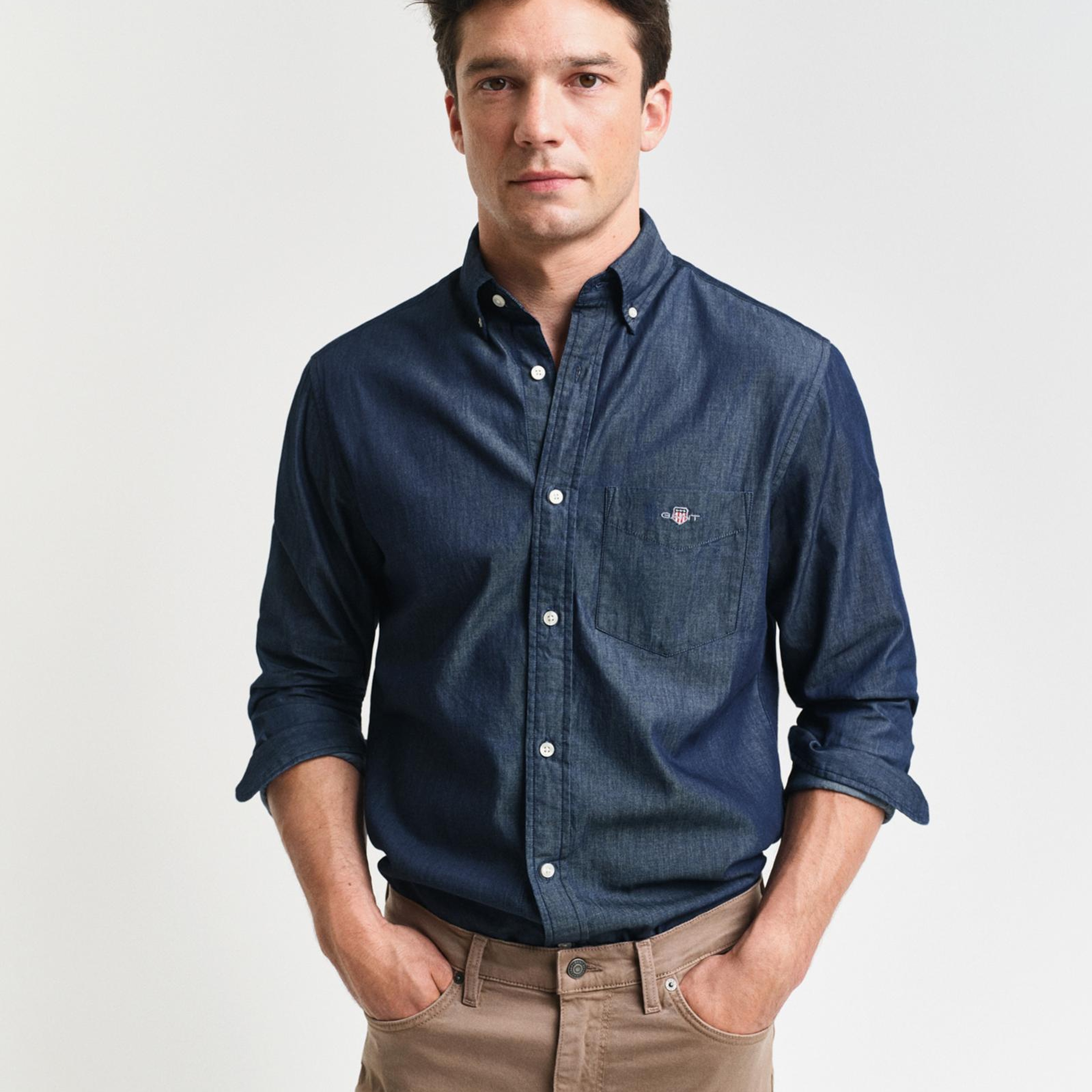 GANT Erkek Lacivert Regular Fit Düğmeli Yaka Gömlek