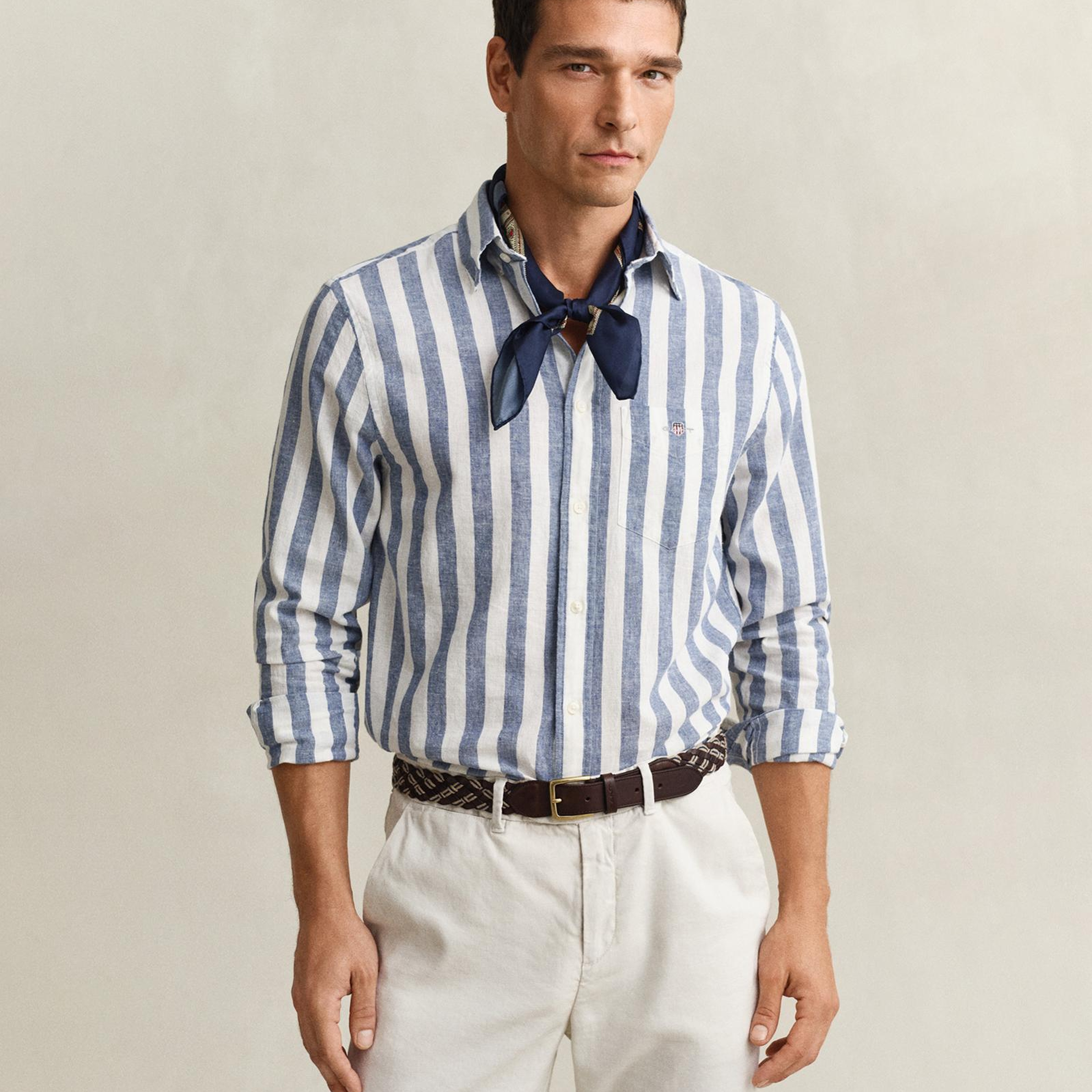 GANT Erkek Mavi Regular Fit Çizgili Logolu Gömlek