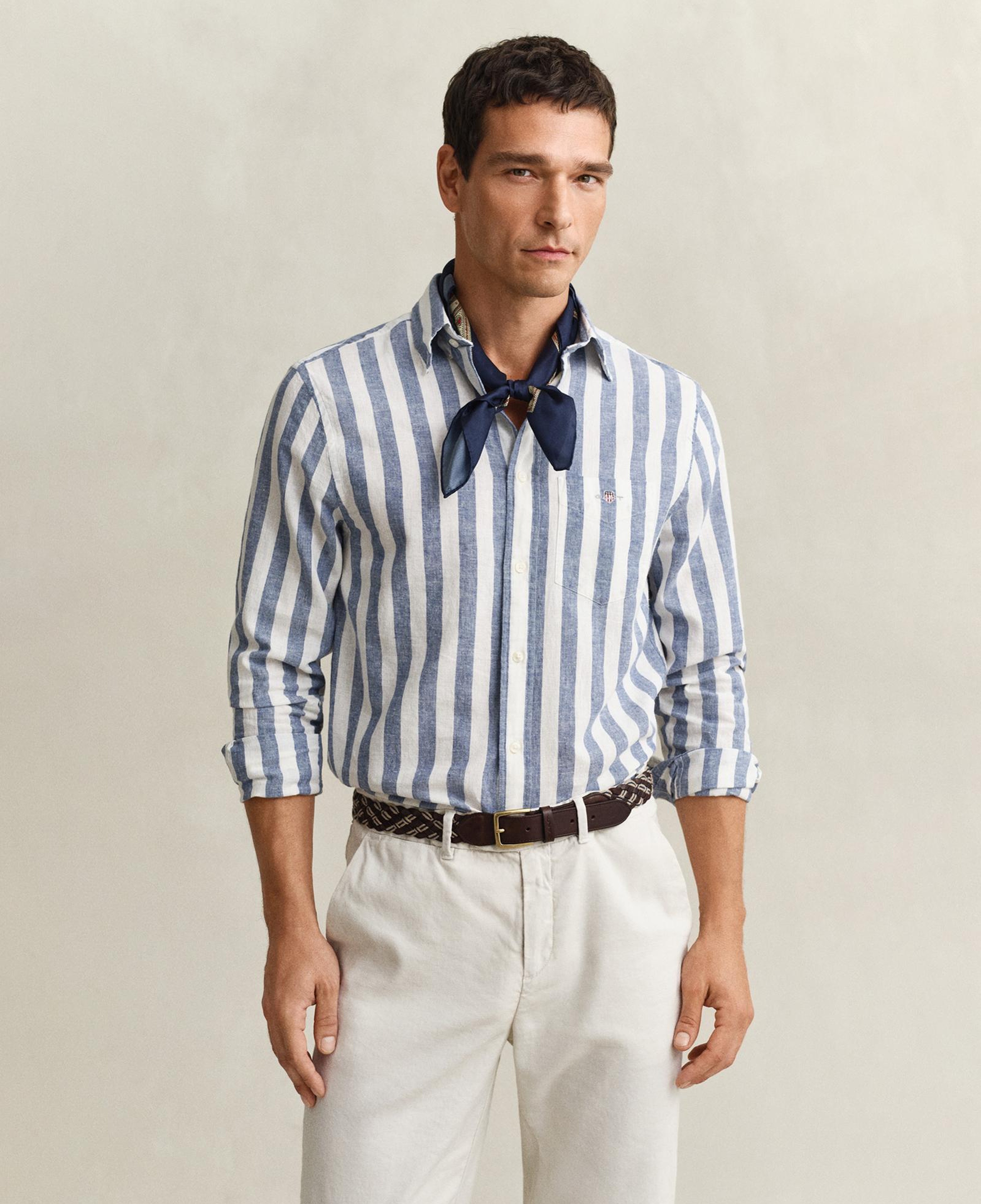 GANT Erkek Mavi Regular Fit Çizgili Logolu Gömlek