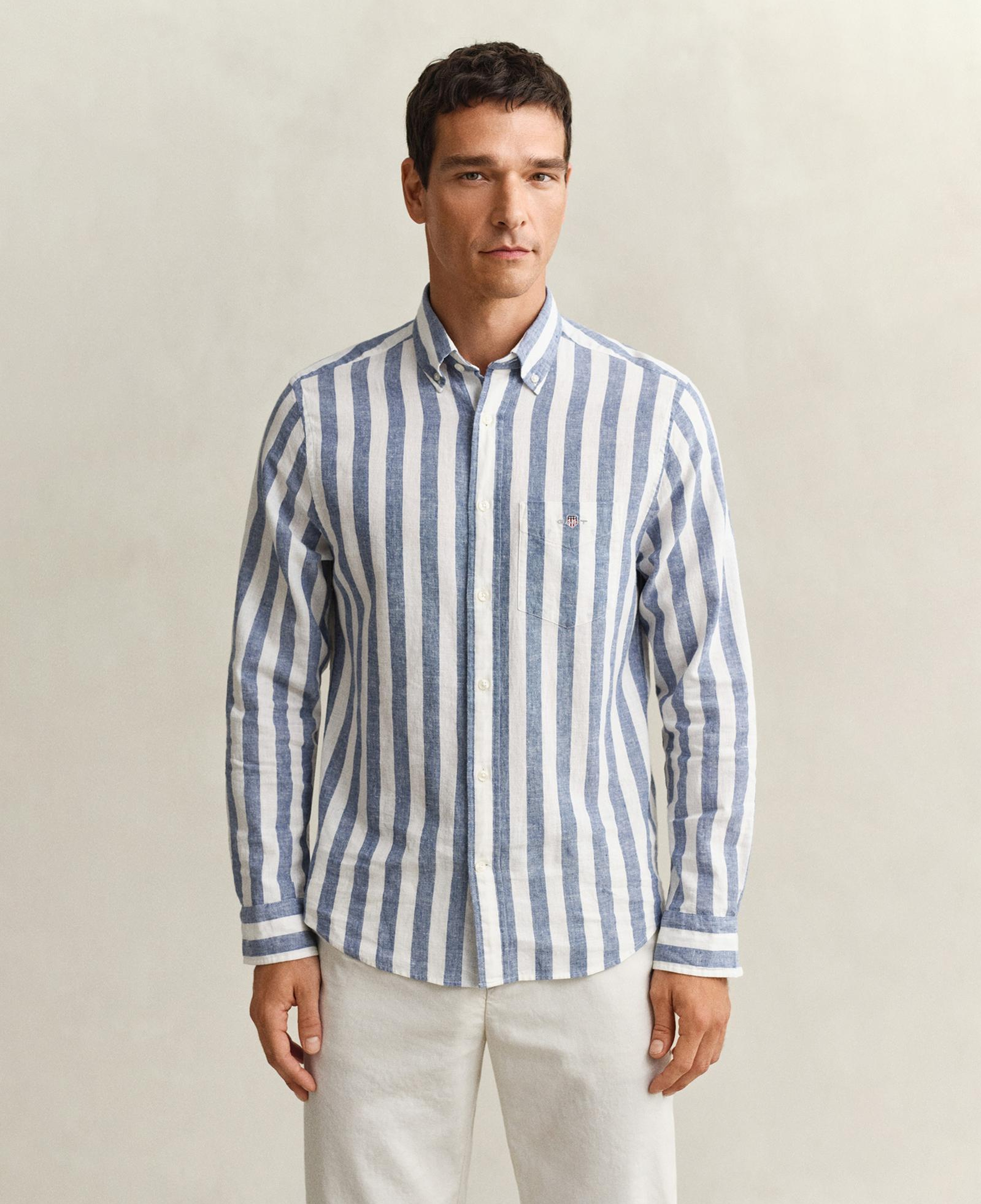 GANT Erkek Mavi Regular Fit Çizgili Logolu Gömlek