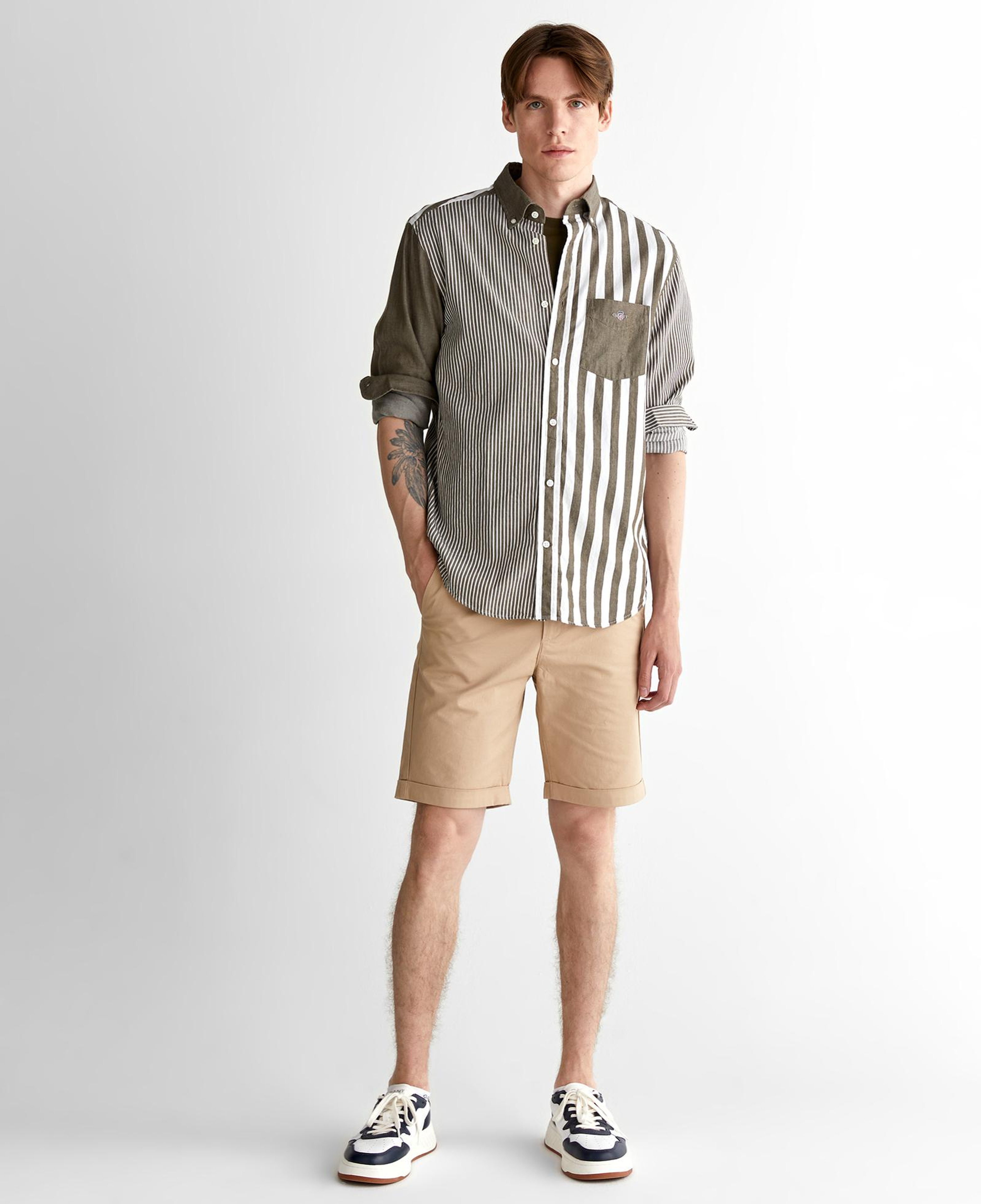 GANT Erkek Yeşil Regular Fit Düğmeli Yaka Çizgili Gömlek