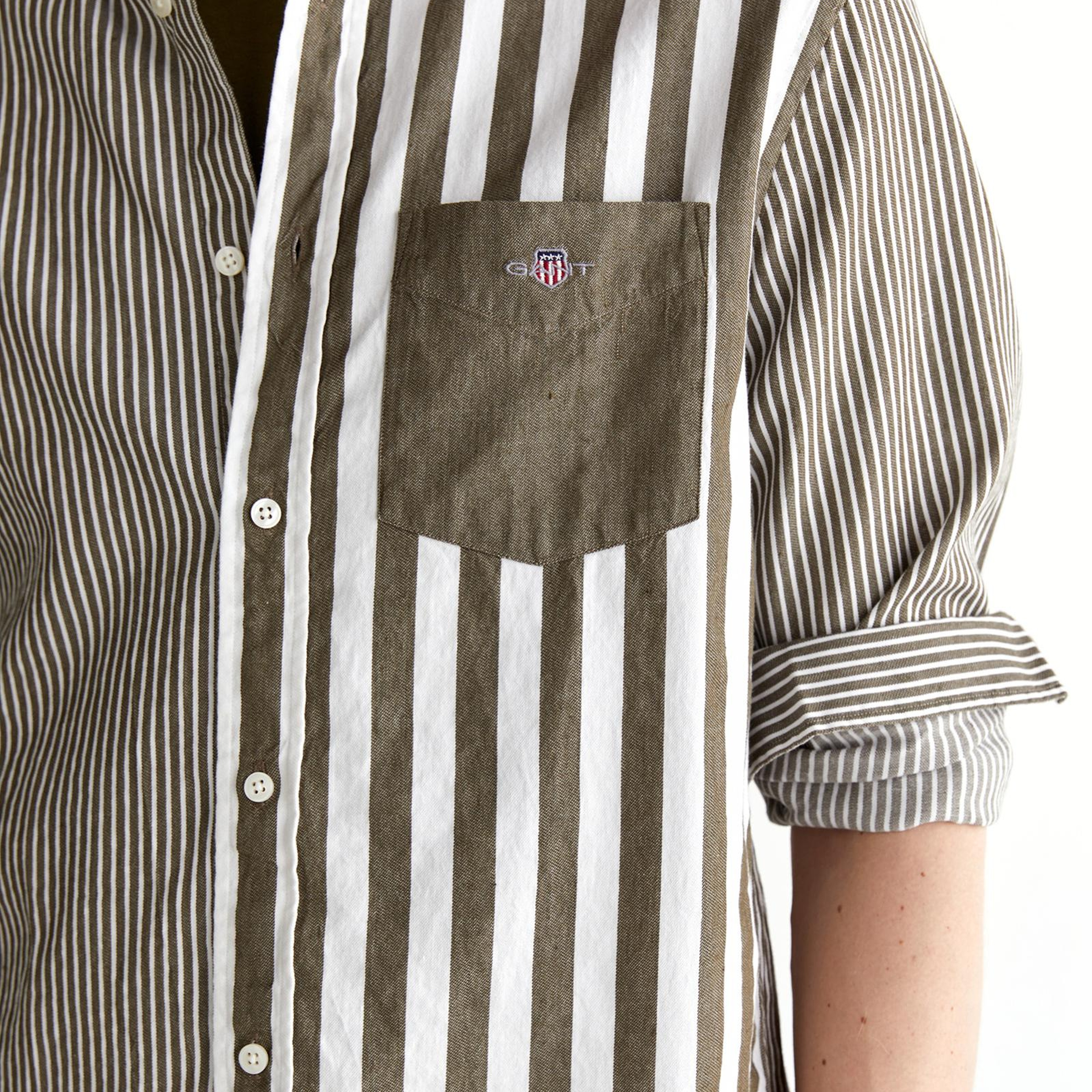 GANT Erkek Yeşil Regular Fit Düğmeli Yaka Çizgili Gömlek