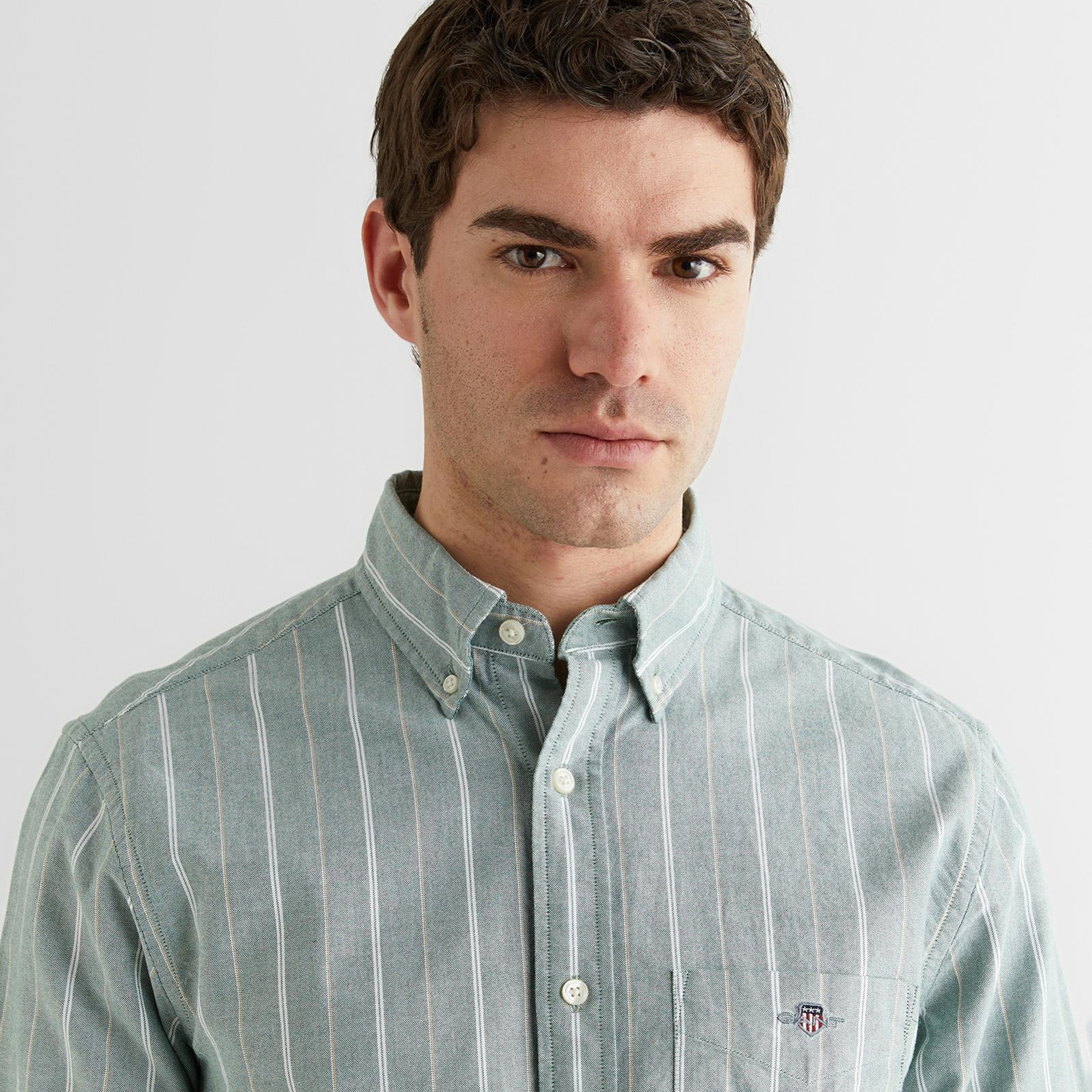 GANT Erkek Yeşil Regular Fit Düğmeli Yaka Çizgili Oxford Gömlek